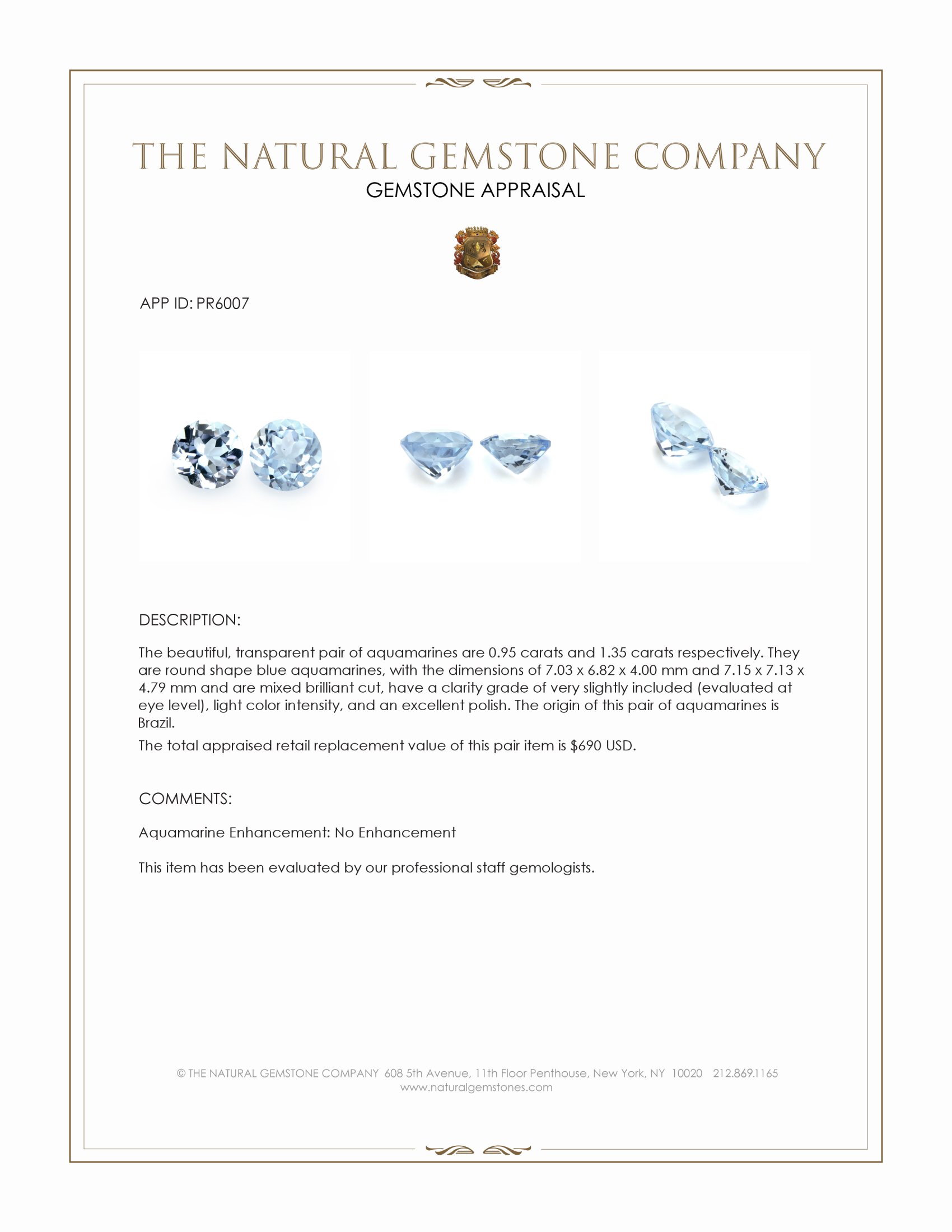 2.30 Ct.Tw. Blue Aquamarine Pair from Brazil