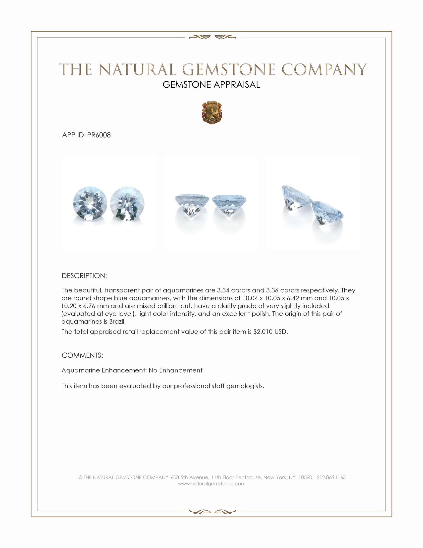 6.70 Ct.Tw. Blue Aquamarine Pair from Brazil