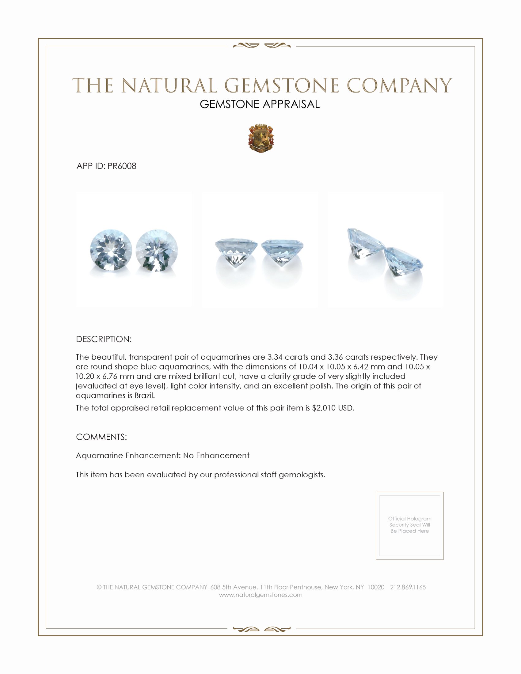 6.70 Ct.Tw. Aquamarine Pair from Brazil