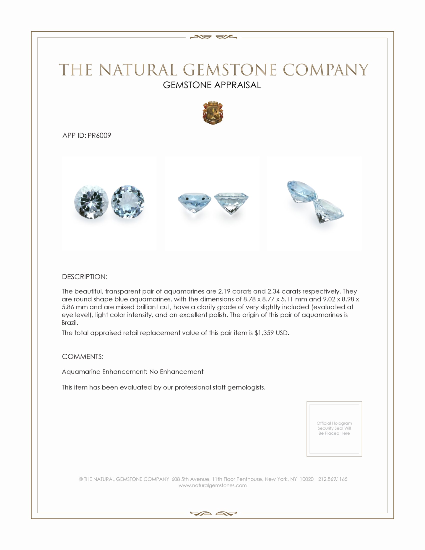 4.53 Ct.Tw. Aquamarine Pair from Brazil