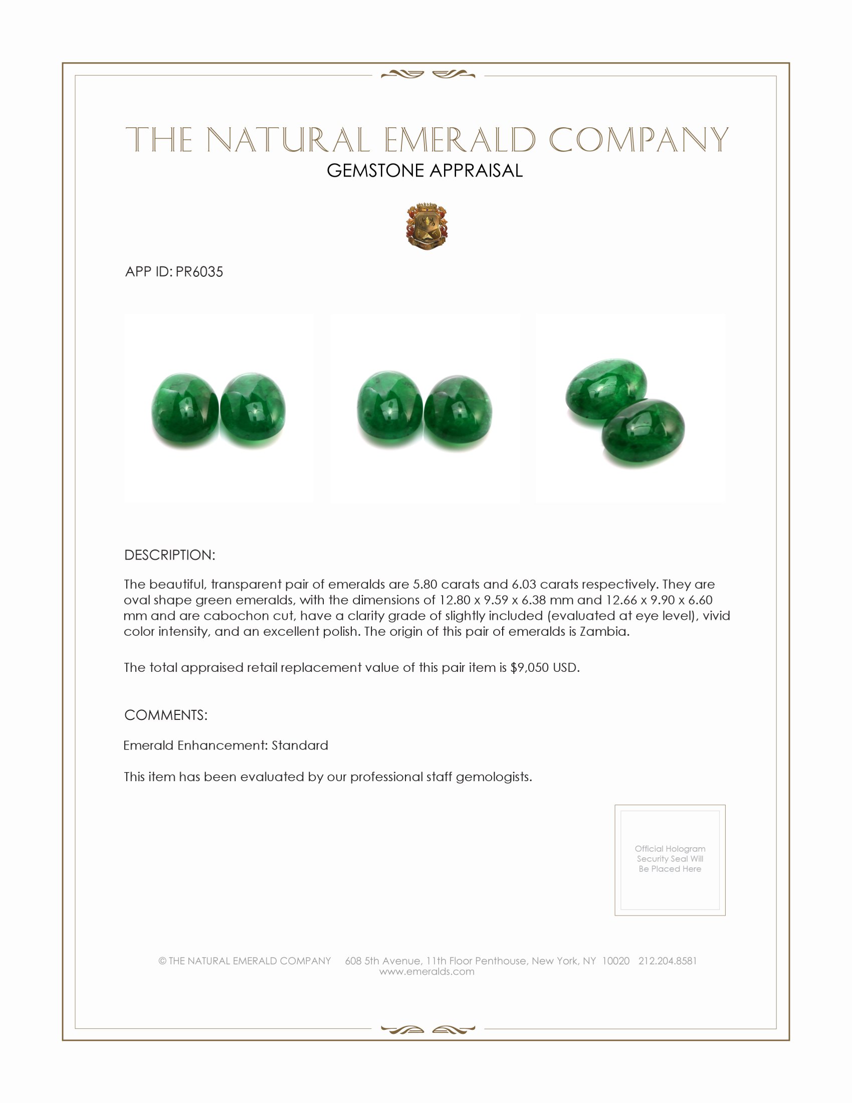 11.83 Ct.Tw. Cabochon Emerald Pair from Zambia