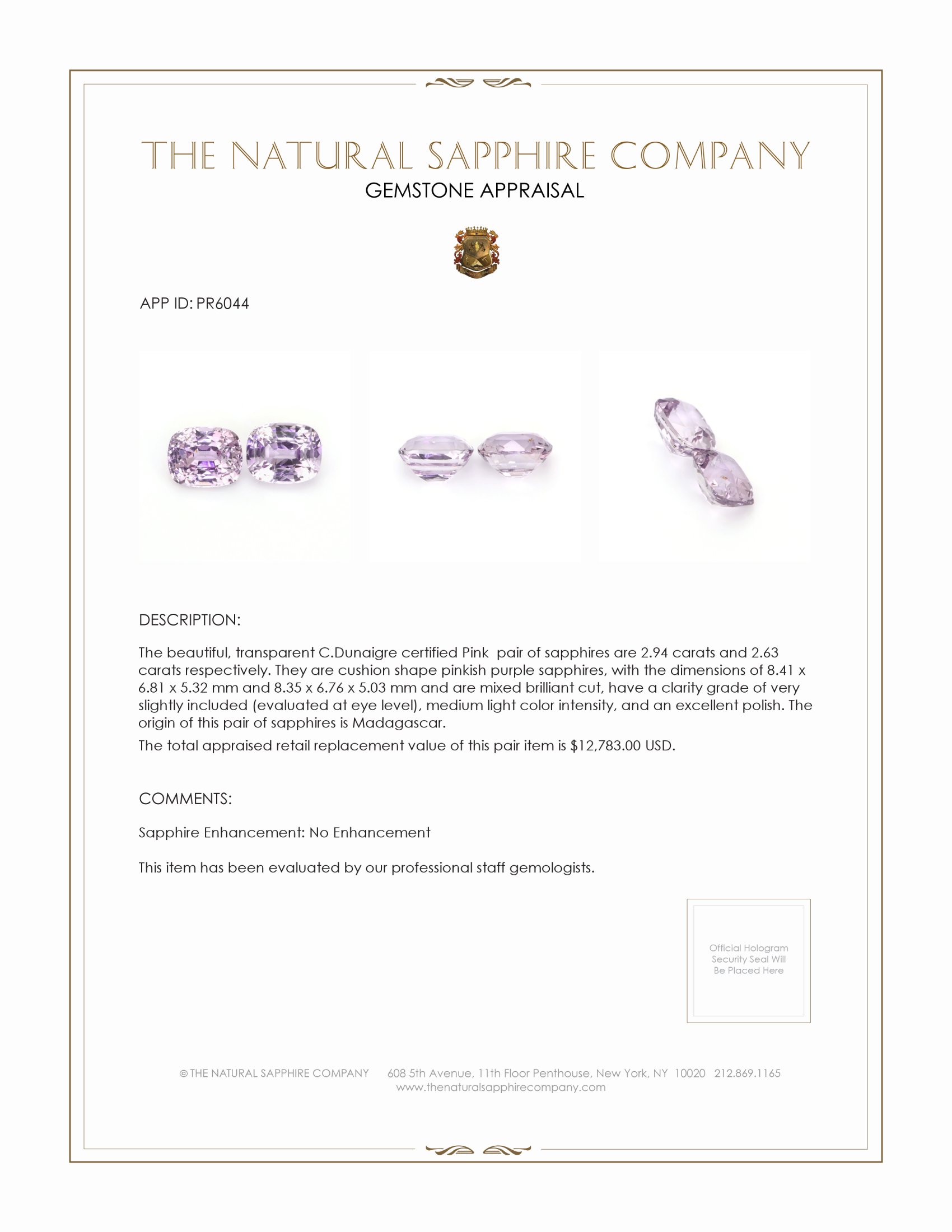 5.57 Ct.Tw. Pinkish Purple Sapphire Pair from Madagascar