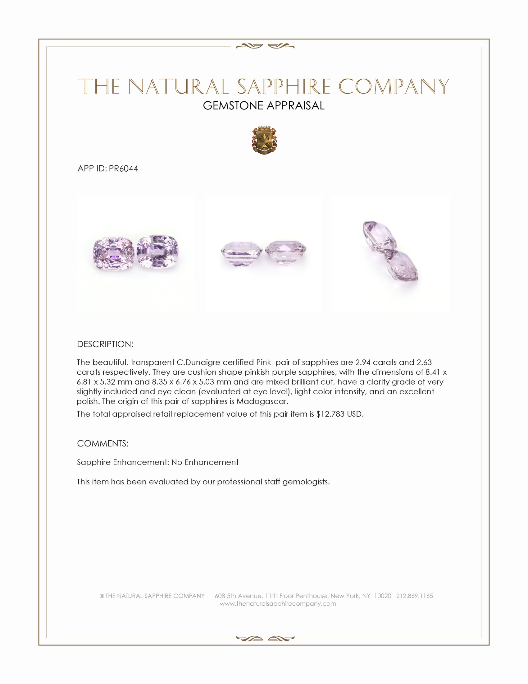 5.57 Ct.Tw. Pinkish Purple Sapphire Pair from Madagascar