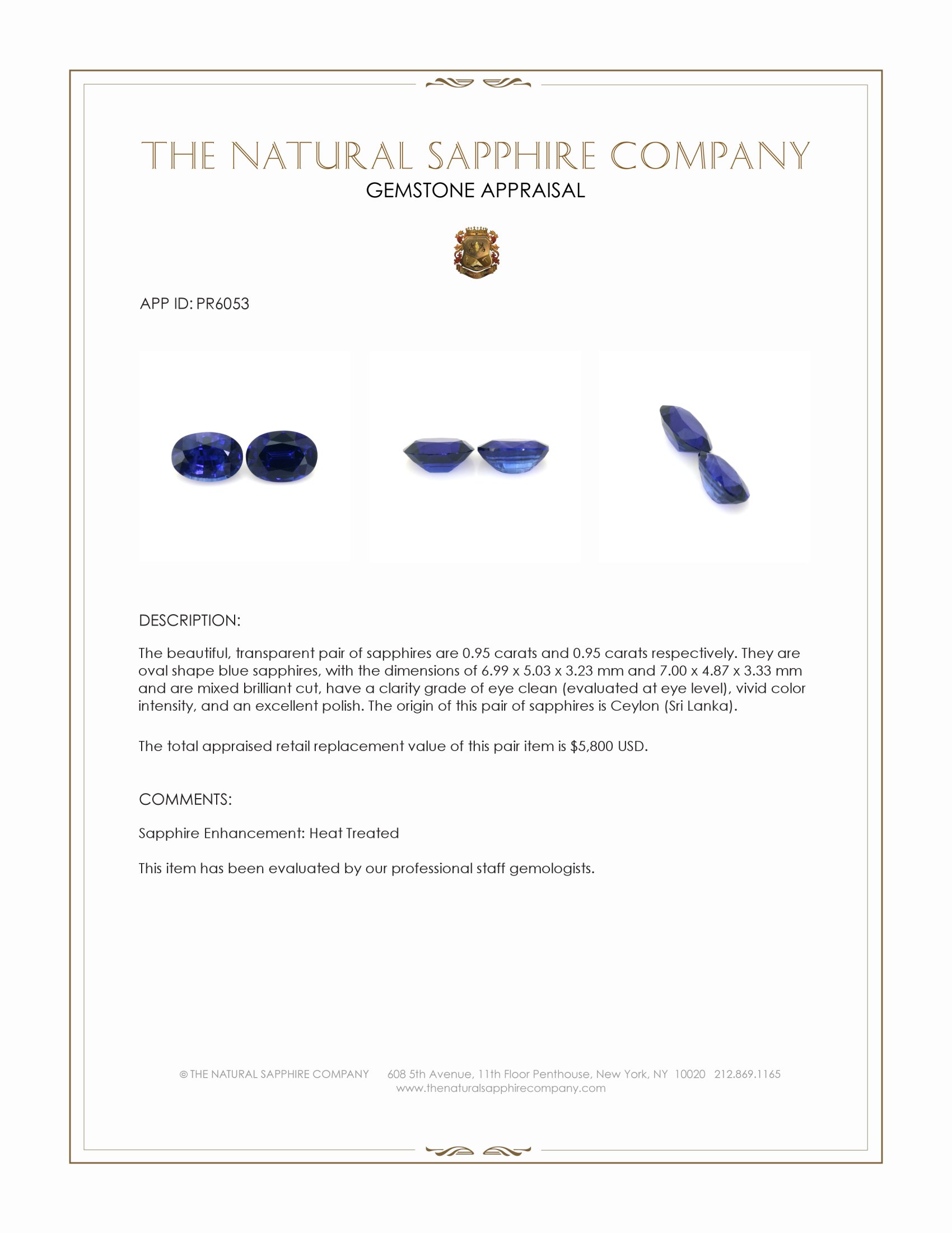 1.90 Ct.Tw. Blue Sapphire Pair from Ceylon (Sri Lanka)