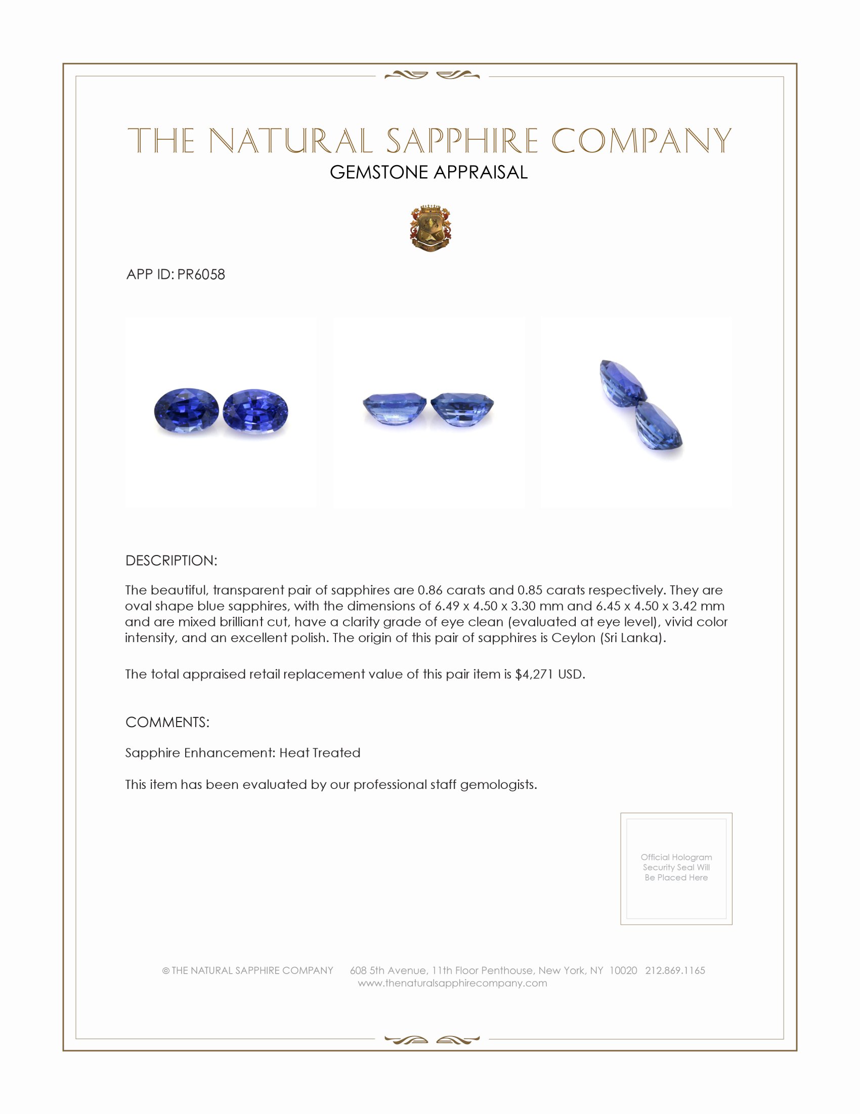 1.71 Ct.Tw. Blue Sapphire Pair from Ceylon (Sri Lanka)