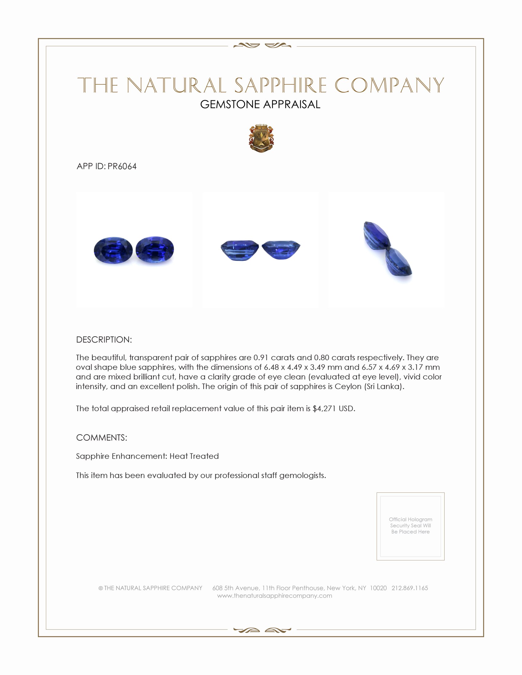1.71 Ct.Tw. Blue Sapphire Pair from Ceylon (Sri Lanka)