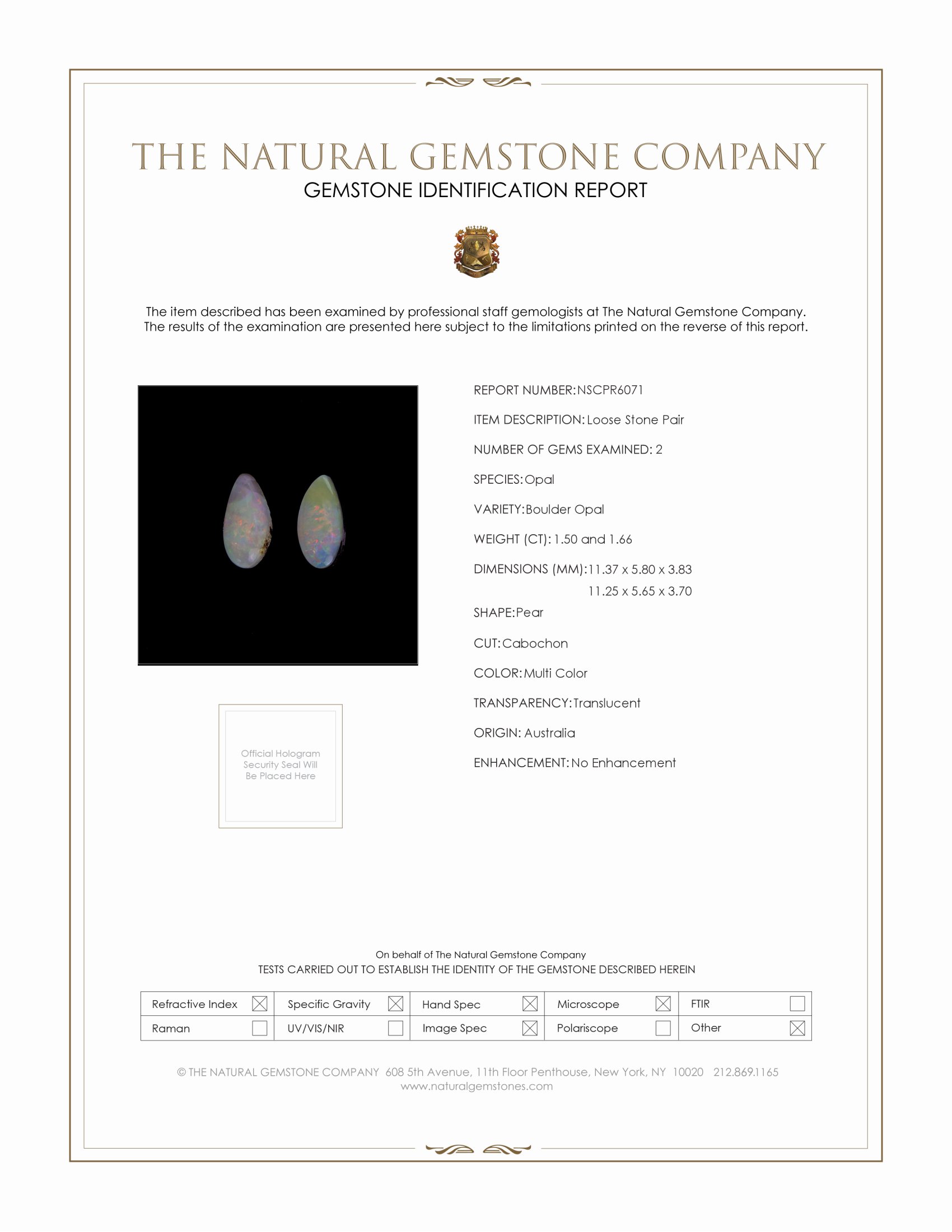 3.16 Ct.Tw. Multi Color Cabochon Crystal Opal (Jelly Opal) Pair from Australia