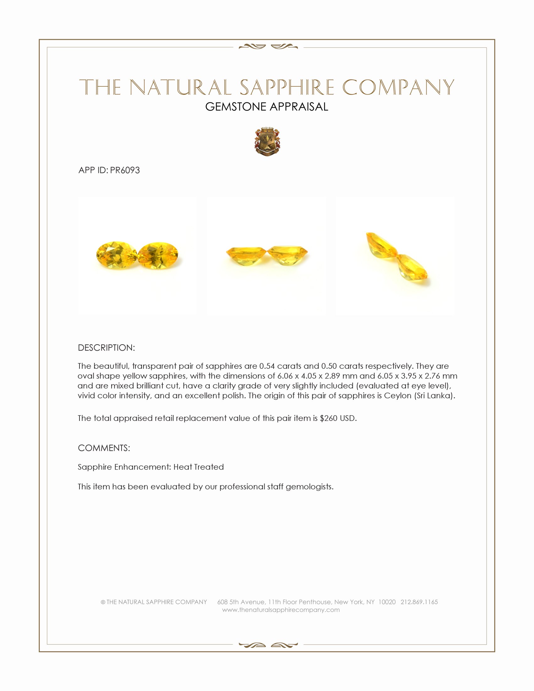 1.04 Ct.Tw. Yellow Sapphire Pair from Ceylon (Sri Lanka)