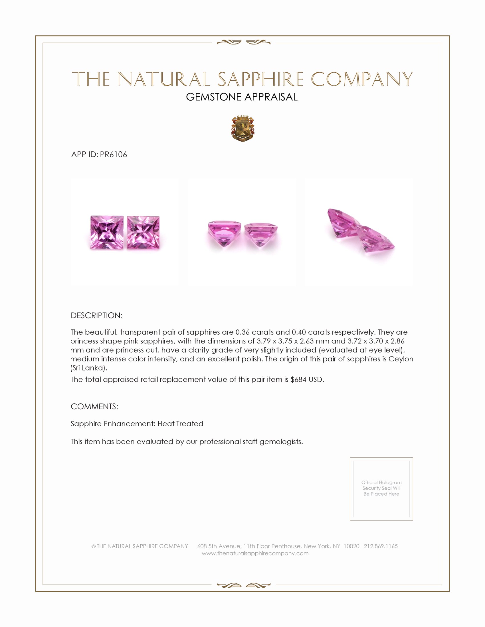 0.76 Ct.Tw. Pink Sapphire Pair from Ceylon (Sri Lanka)