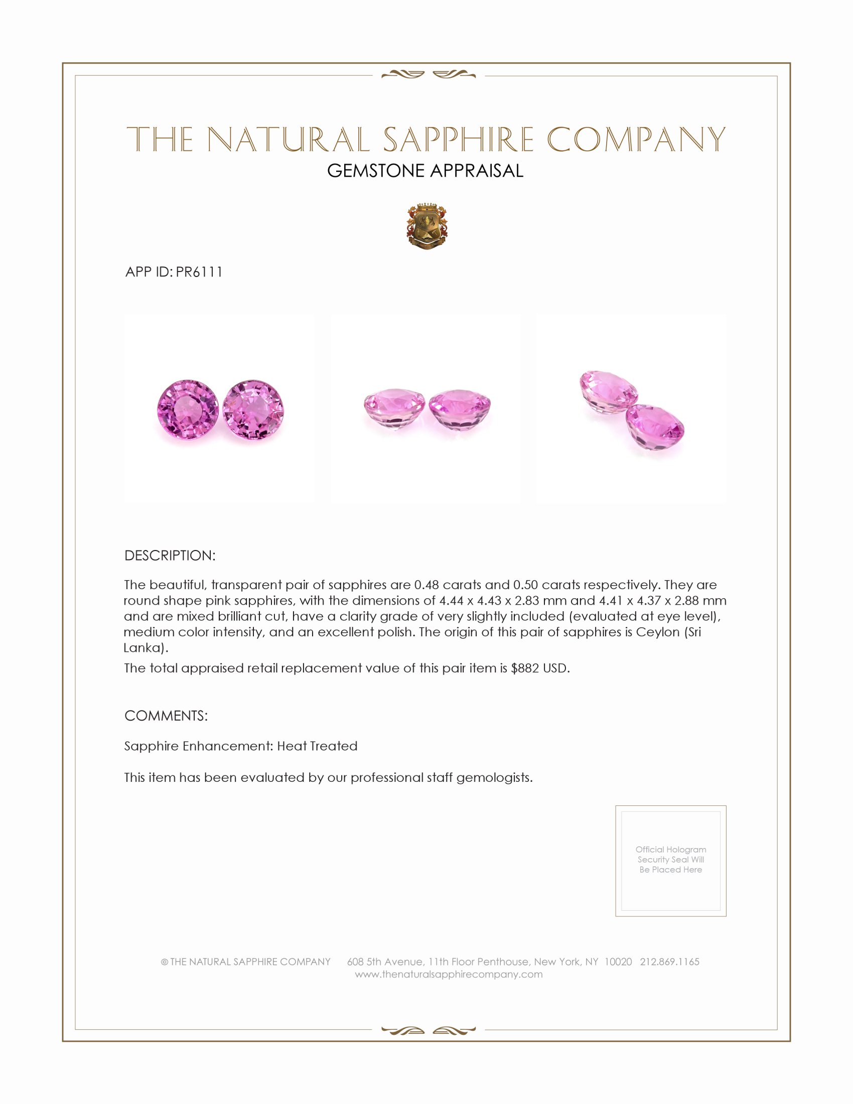 0.98 Ct.Tw. Pink Sapphire Pair from Ceylon (Sri Lanka)