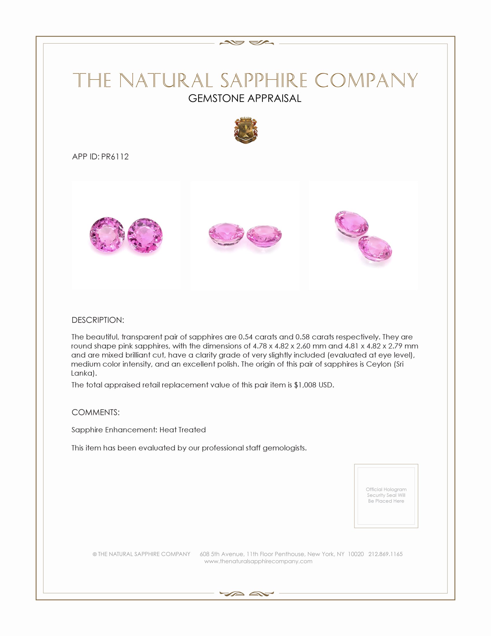 1.12 Ct.Tw. Pink Sapphire Pair from Ceylon (Sri Lanka)