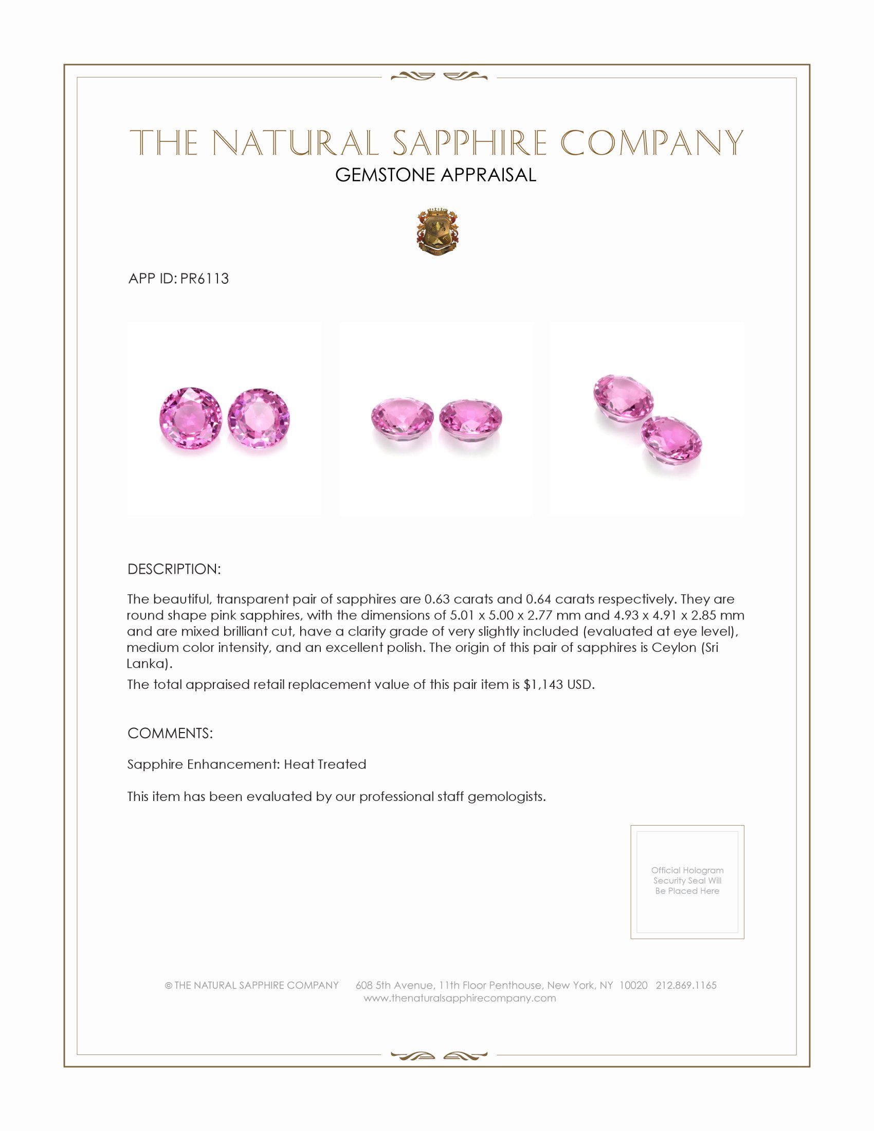 1.27 Ct.Tw. Pink Sapphire Pair from Ceylon (Sri Lanka)