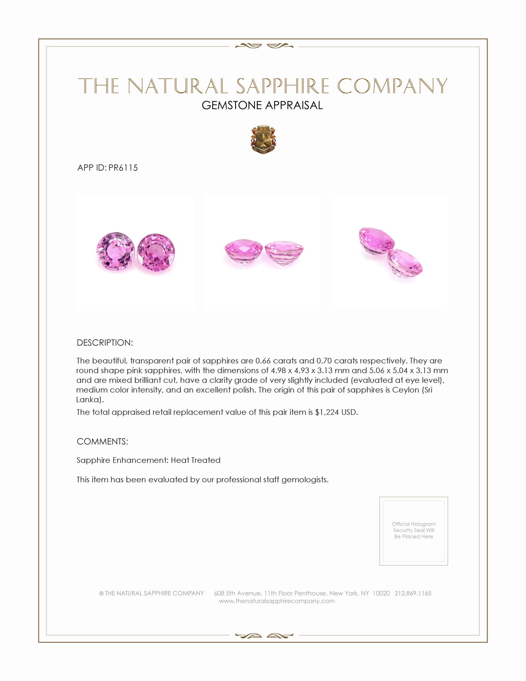 1.36 Ct.Tw. Pink Sapphire Pair from Ceylon (Sri Lanka)