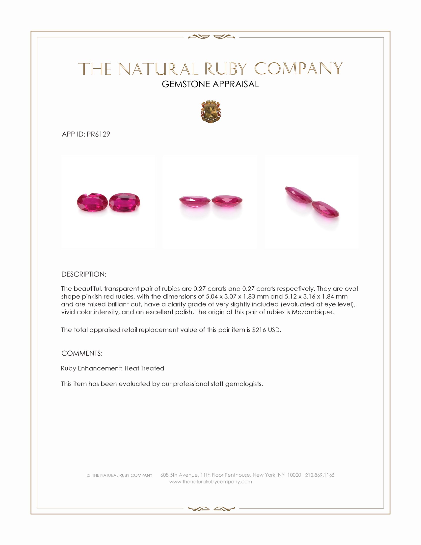 0.54 Ct.Tw. Pinkish Red Ruby Pair from Mozambique