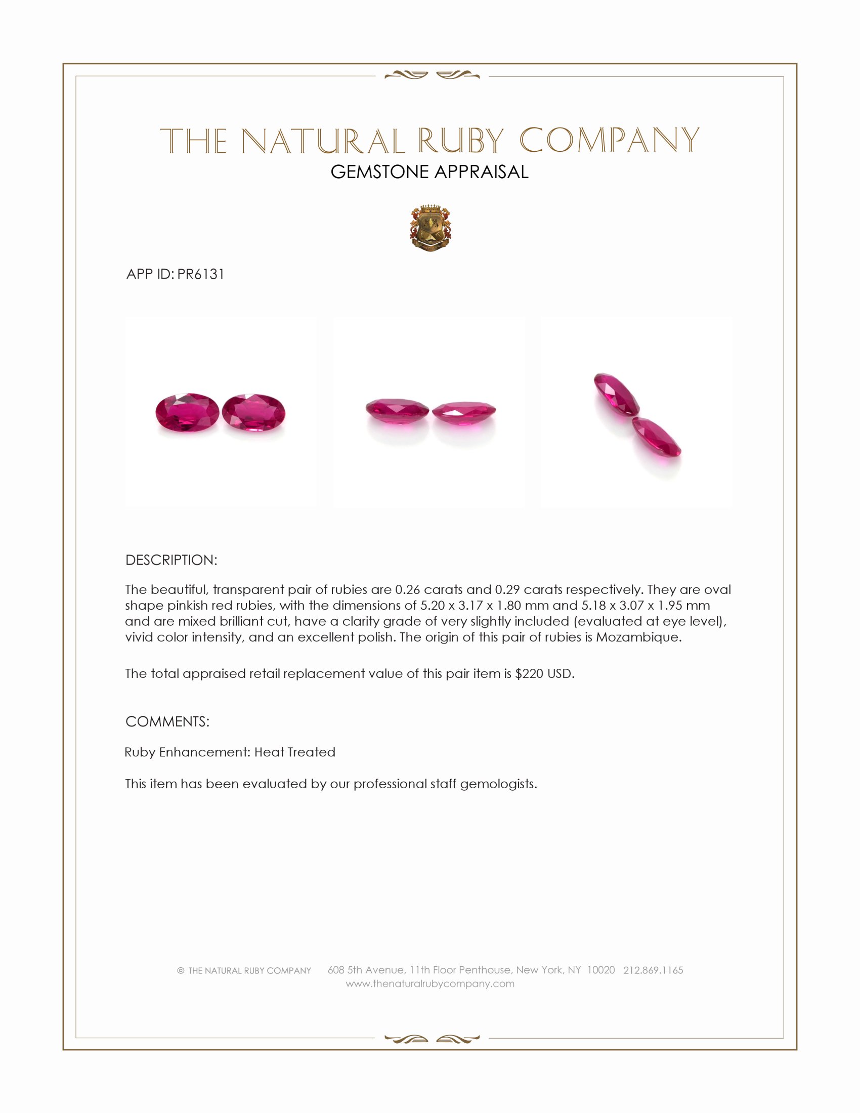 0.55 Ct.Tw. Pinkish Red Ruby Pair from Mozambique