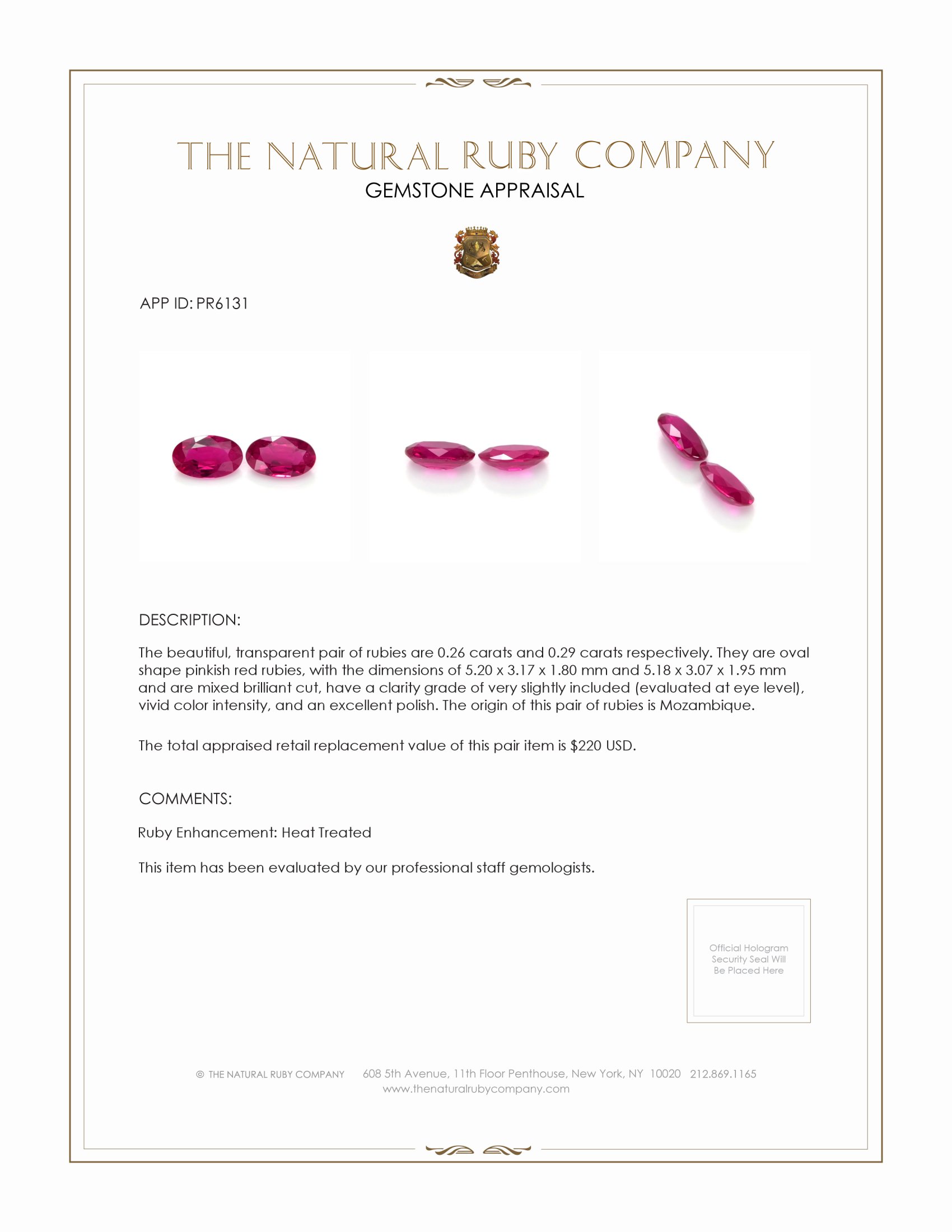 0.55 Ct.Tw. Ruby Pair from Mozambique