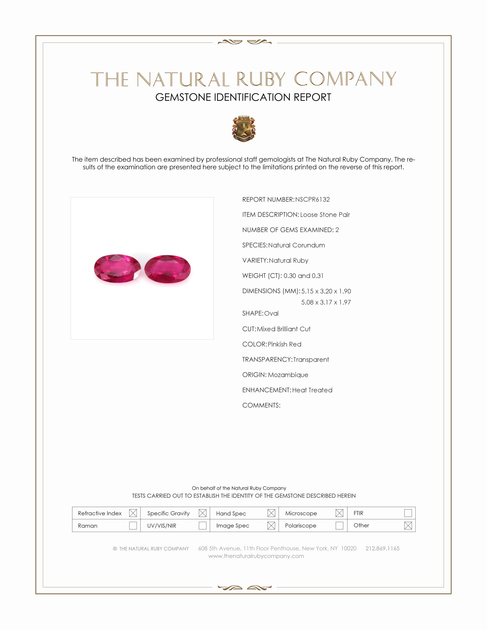 0.61 Ct.Tw. Pinkish Red Ruby Pair from Mozambique