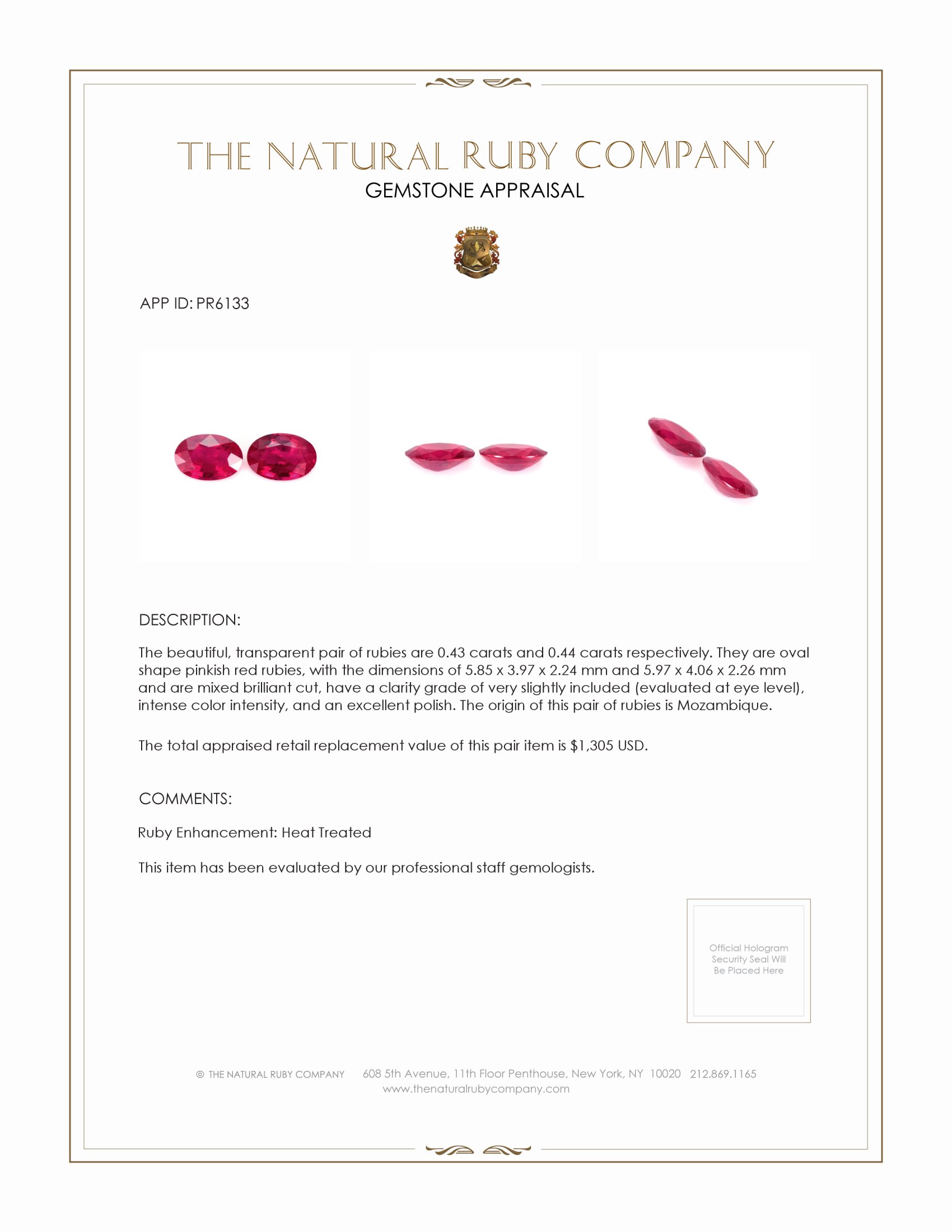 0.87 Ct.Tw. Pinkish Red Ruby Pair from Mozambique