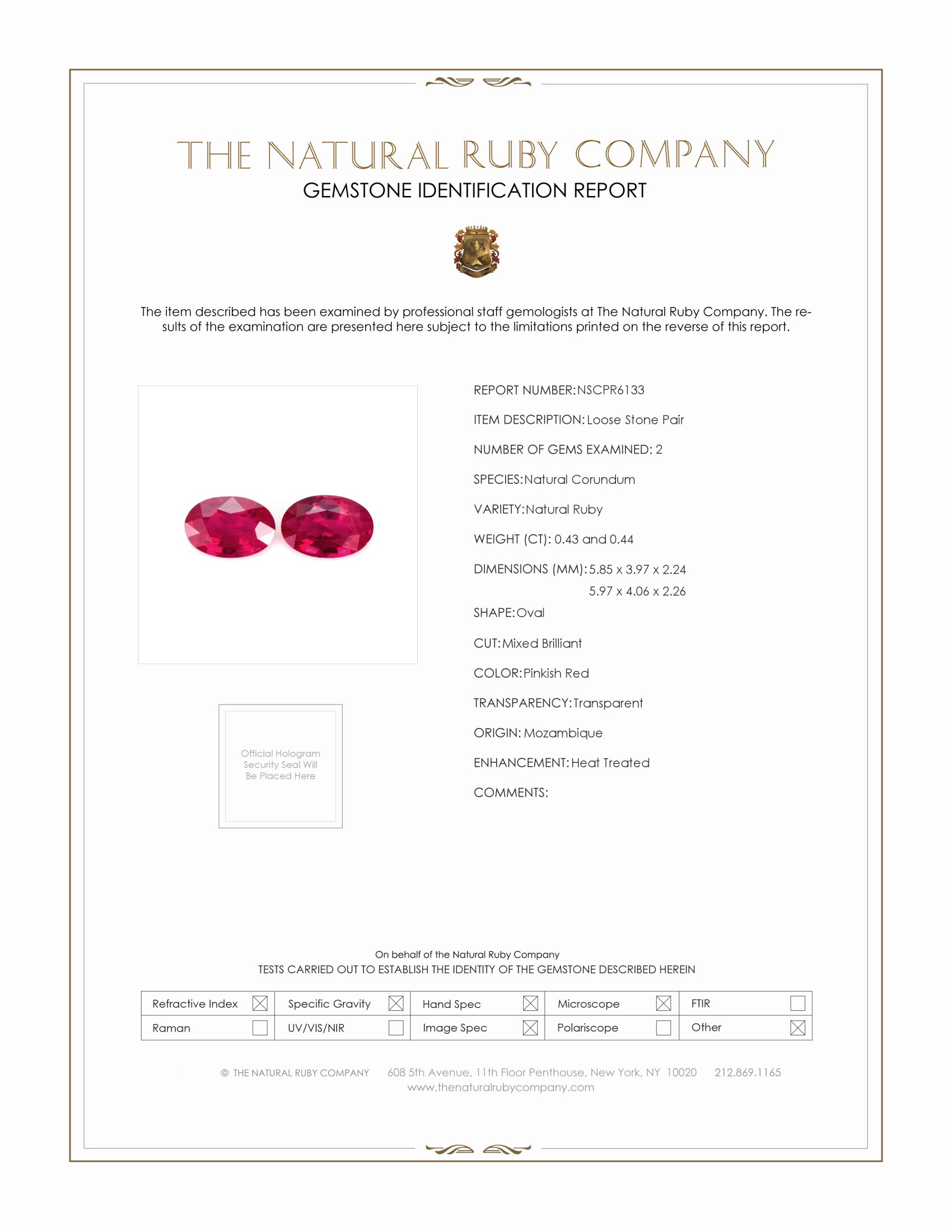 0.87 Ct.Tw. Pinkish Red Ruby Pair from Mozambique