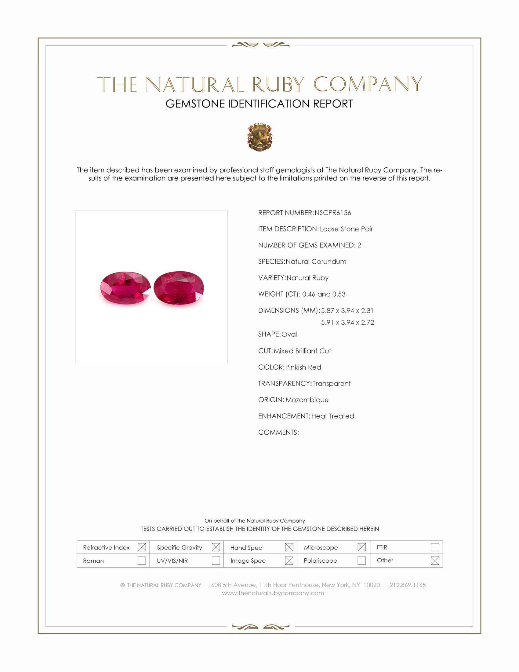 0.99 Ct.Tw. Pinkish Red Ruby Pair from Mozambique