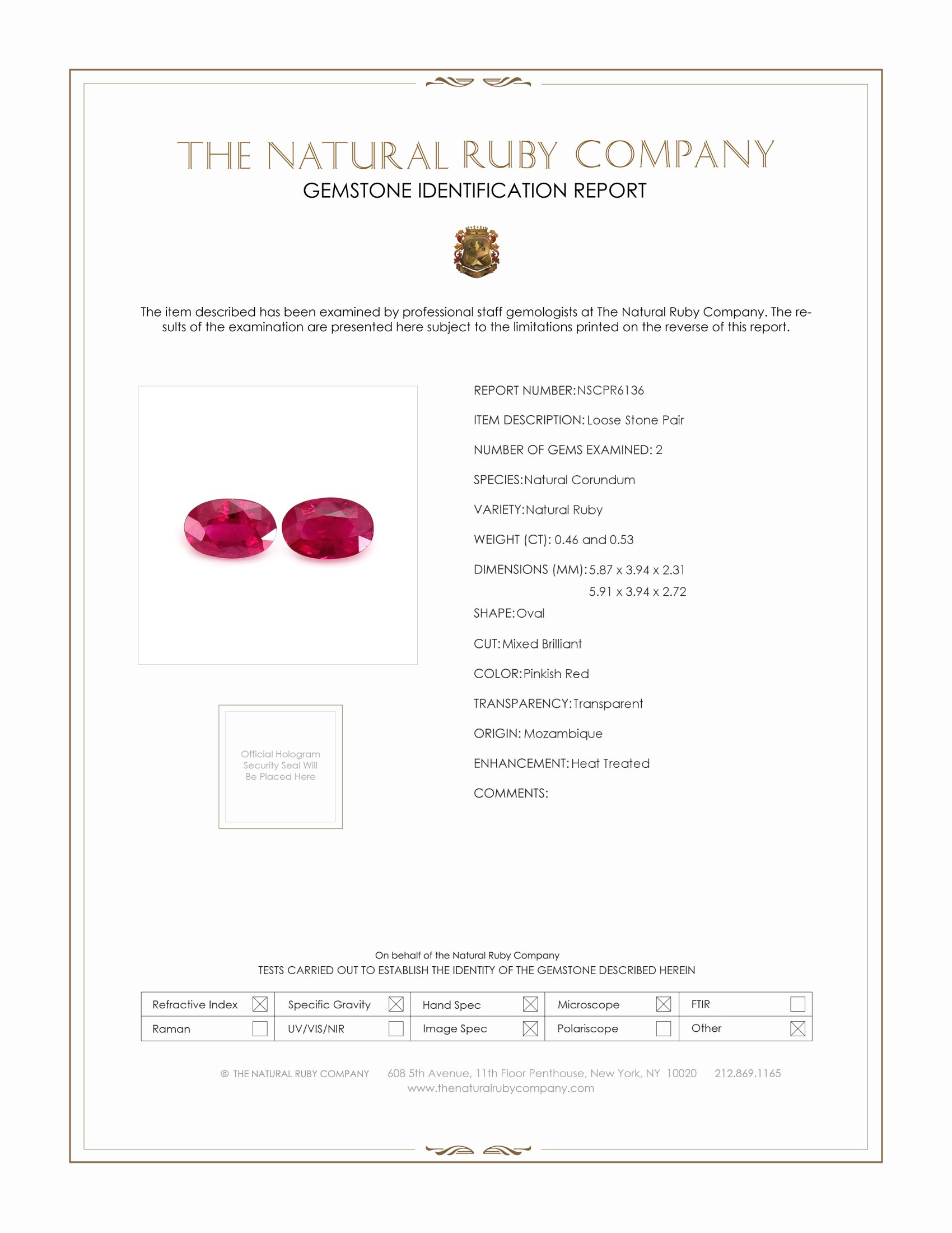 0.99 Ct.Tw. Ruby Pair from Mozambique