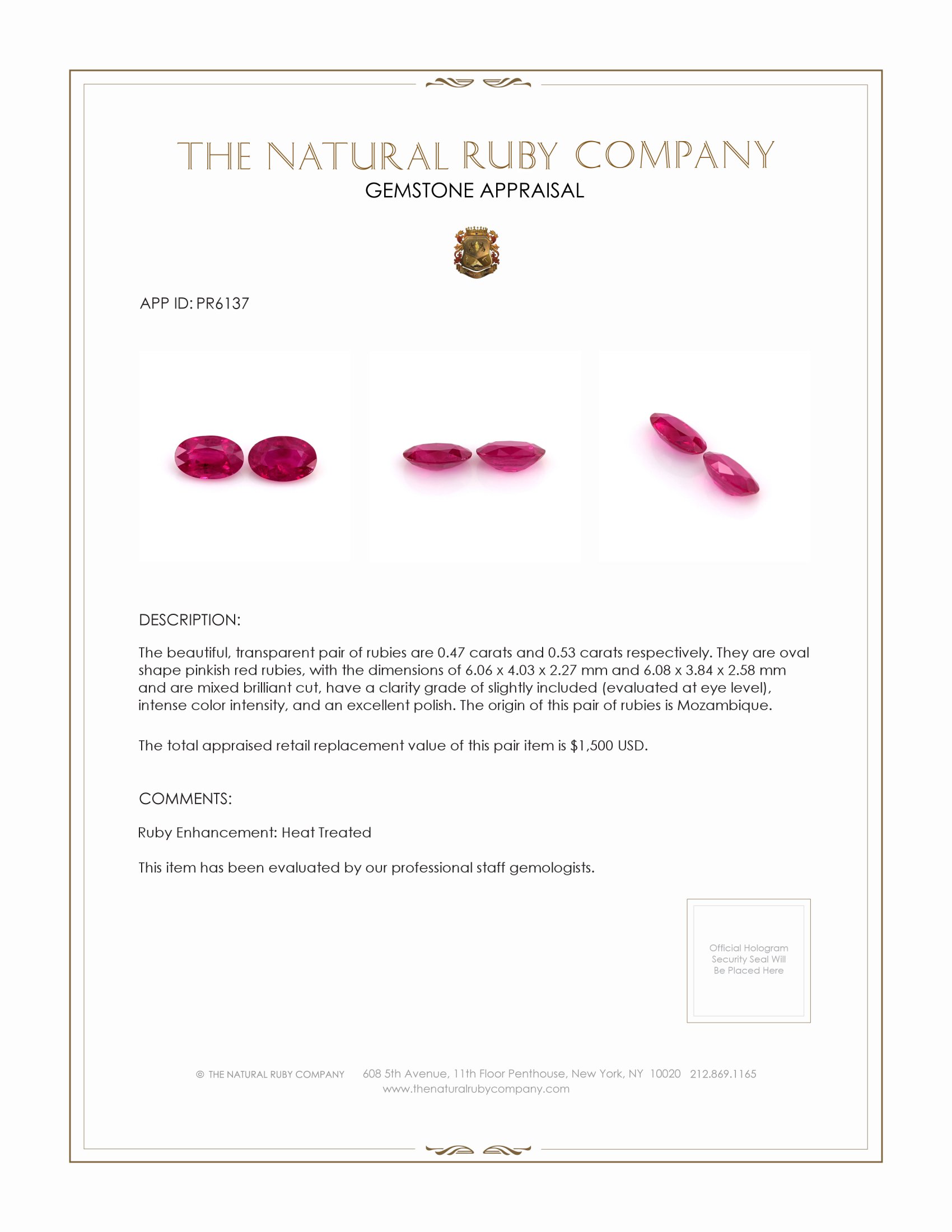 1.00 Ct.Tw. Ruby Pair from Mozambique