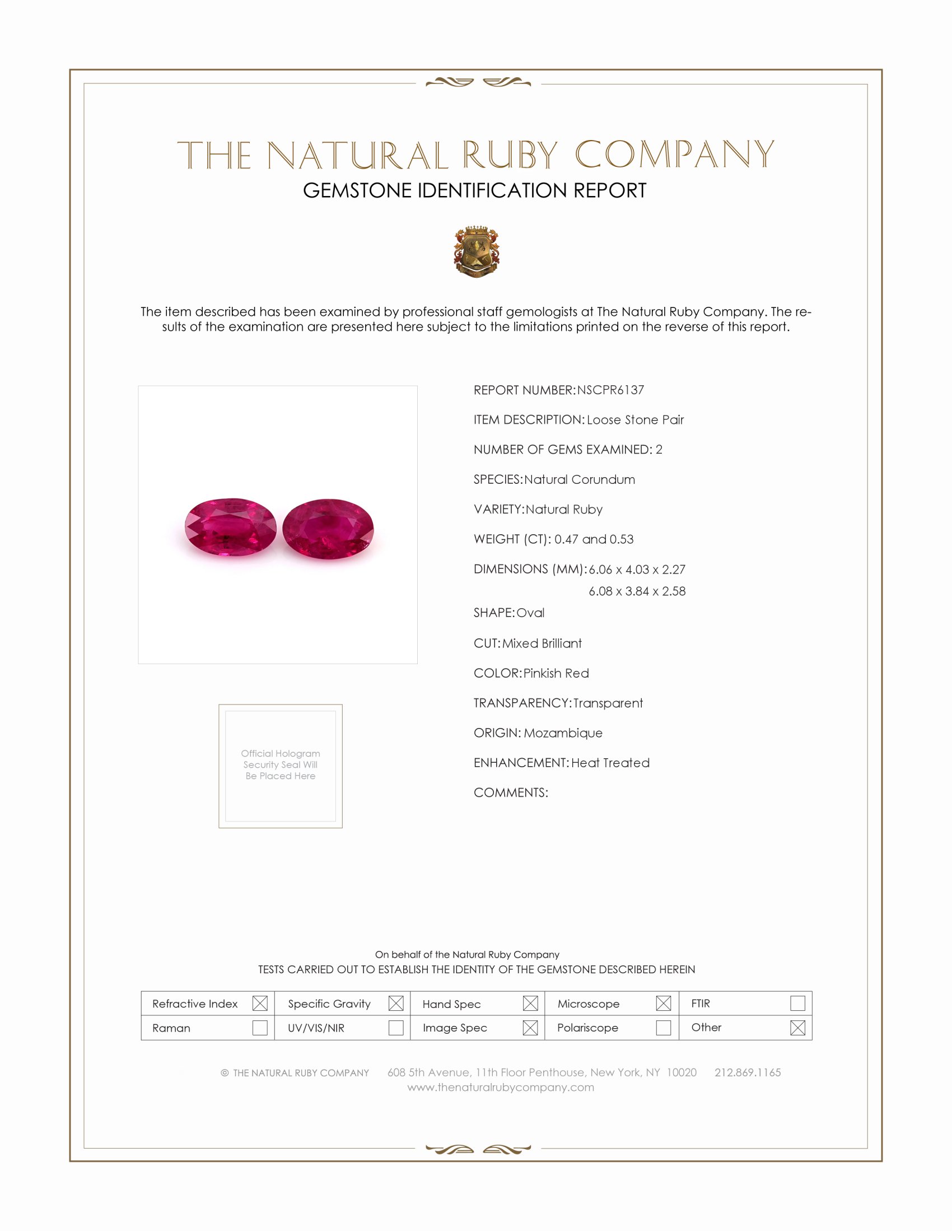 1.00 Ct.Tw. Ruby Pair from Mozambique
