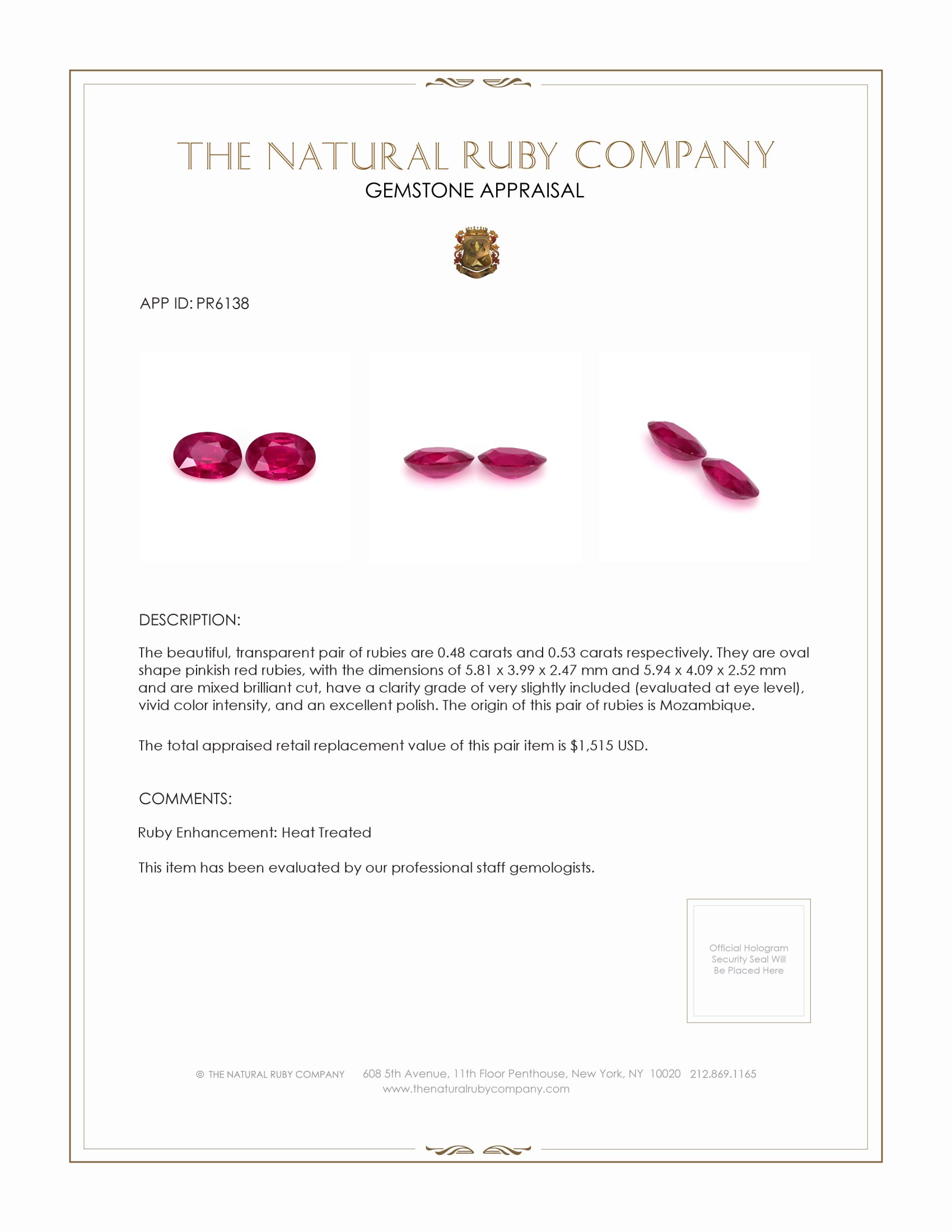 1.01 Ct.Tw. Ruby Pair from Mozambique