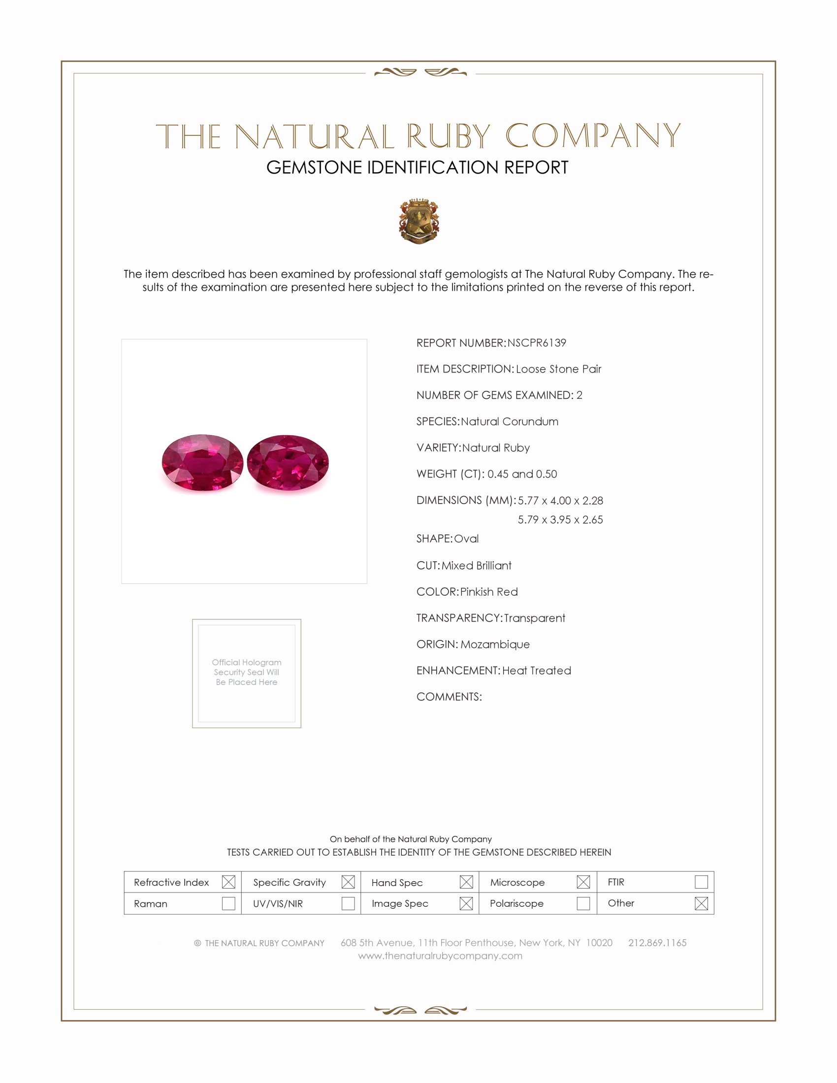 0.95 Ct.Tw. Ruby Pair from Mozambique
