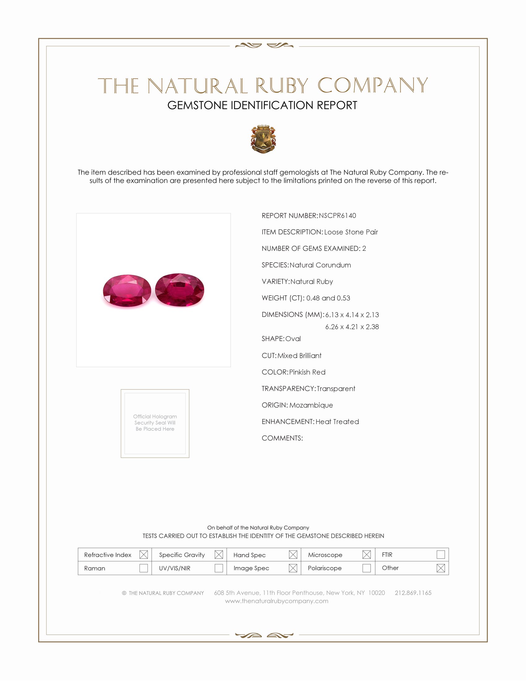 1.01 Ct.Tw. Pinkish Red Ruby Pair from Mozambique