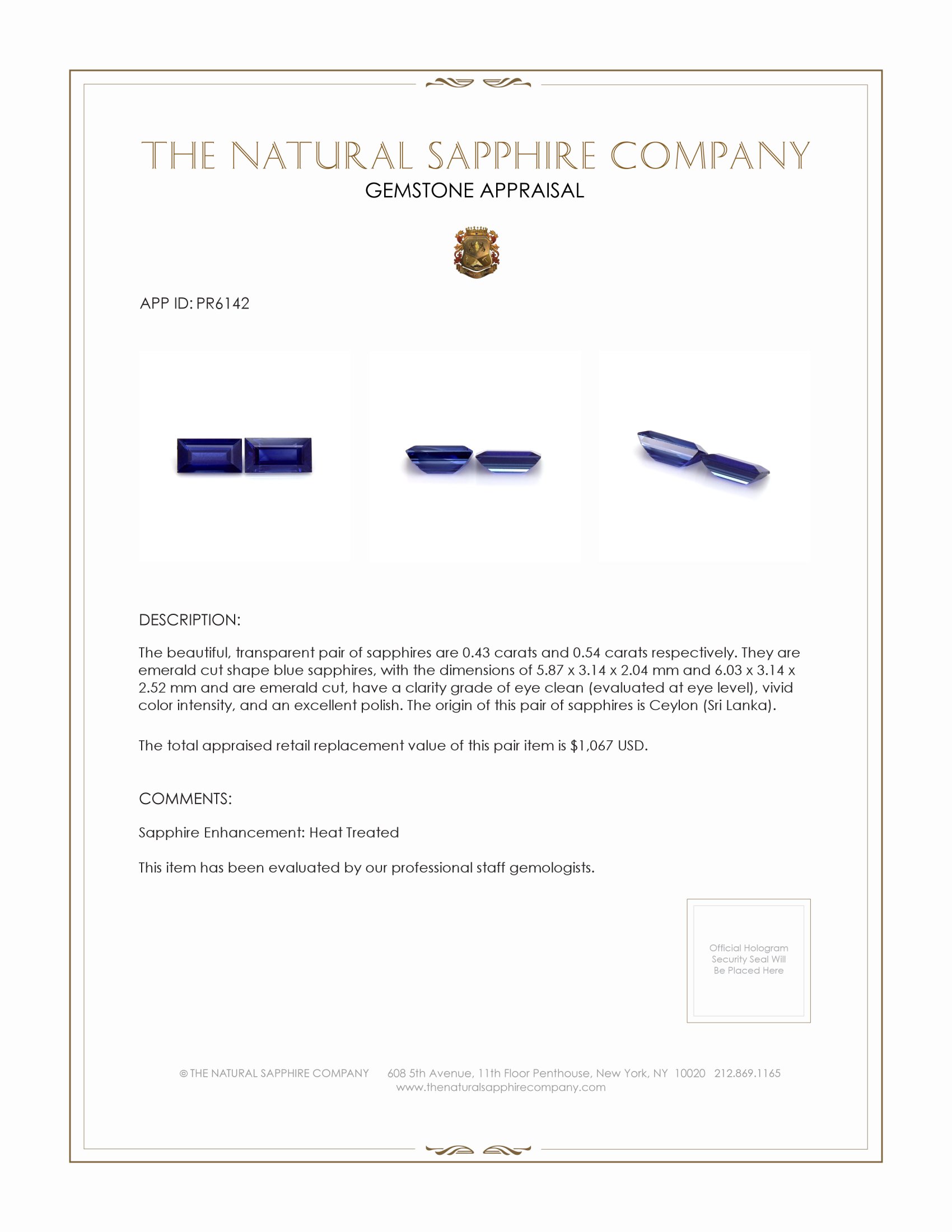 0.97 Ct.Tw. Blue Sapphire Pair from Ceylon (Sri Lanka)