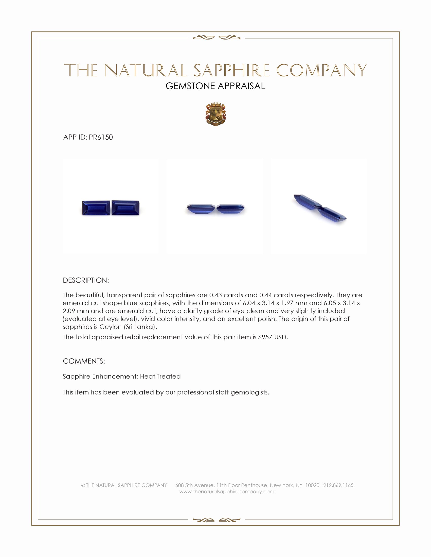 0.87 Ct.Tw. Blue Sapphire Pair from Ceylon (Sri Lanka)