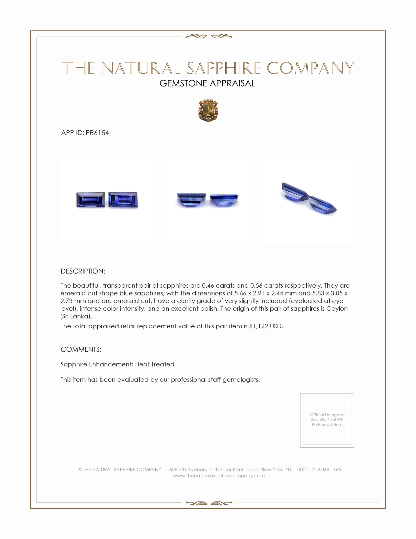 1.02 Ct.Tw. Blue Sapphire Pair from Ceylon (Sri Lanka)