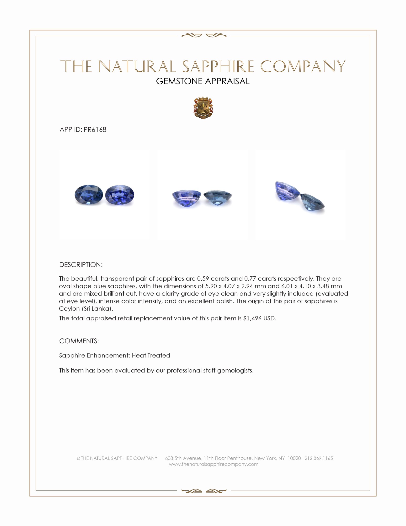 1.36 Ct.Tw. Blue Sapphire Pair from Ceylon (Sri Lanka)