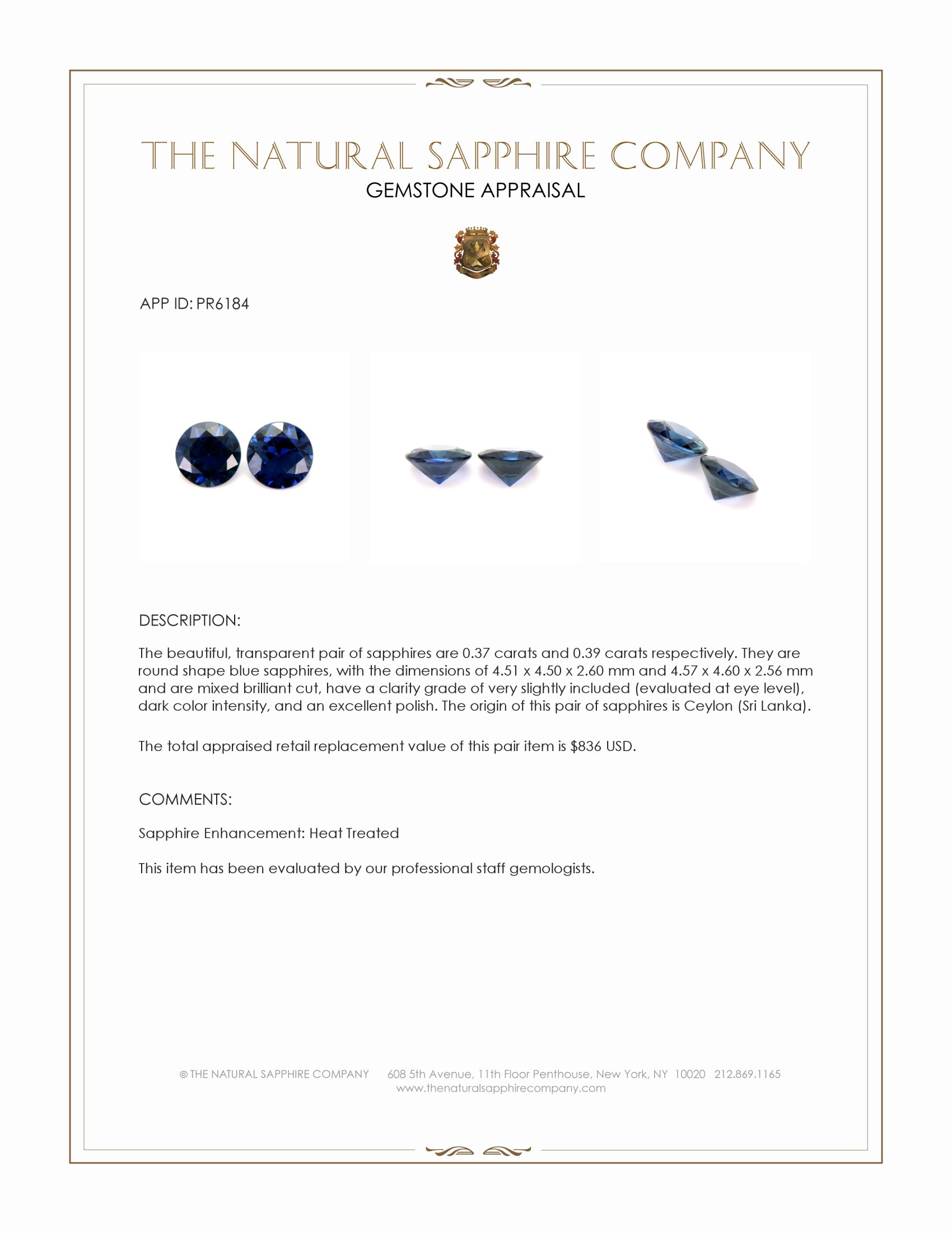 0.76 Ct.Tw. Blue Sapphire Pair from Ceylon (Sri Lanka)