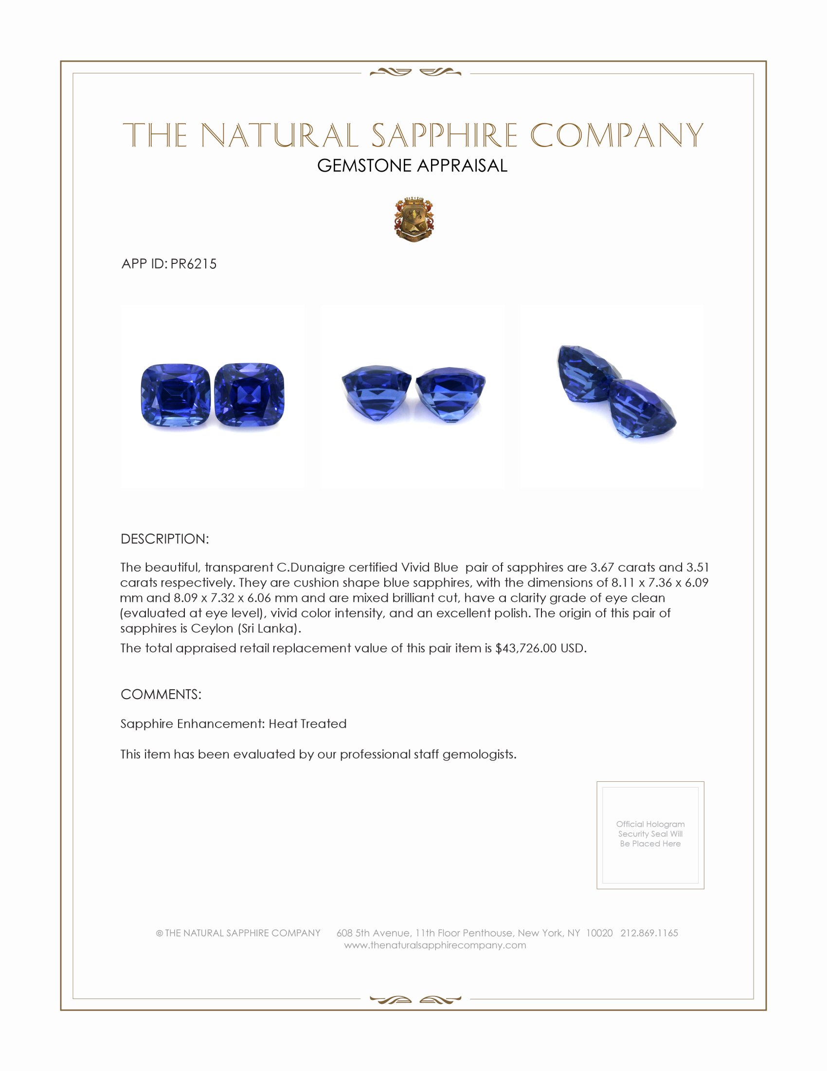 7.18 Ct.Tw. Blue Sapphire Pair from Ceylon (Sri Lanka)