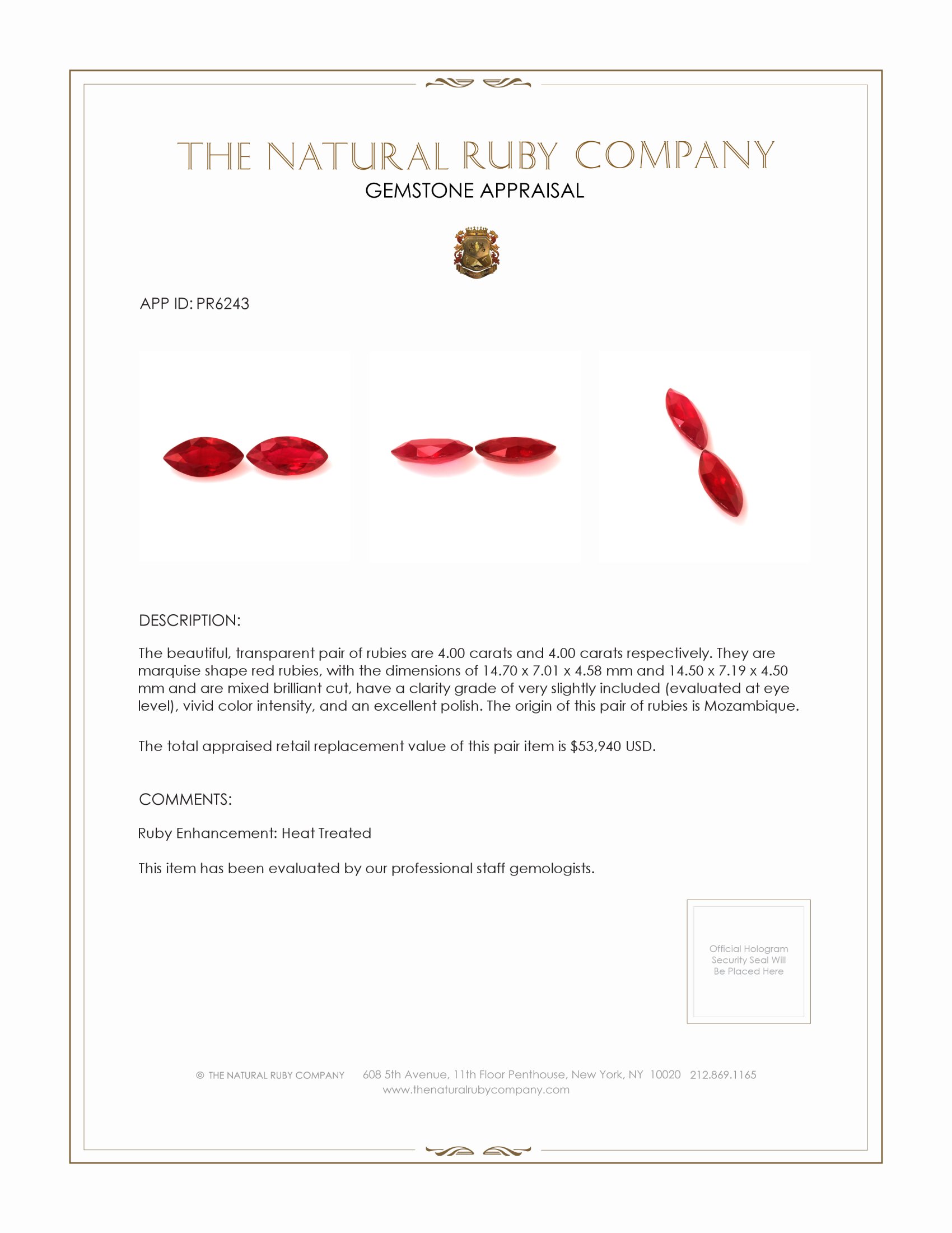 8.00 Ct.Tw. Ruby Pair from Mozambique