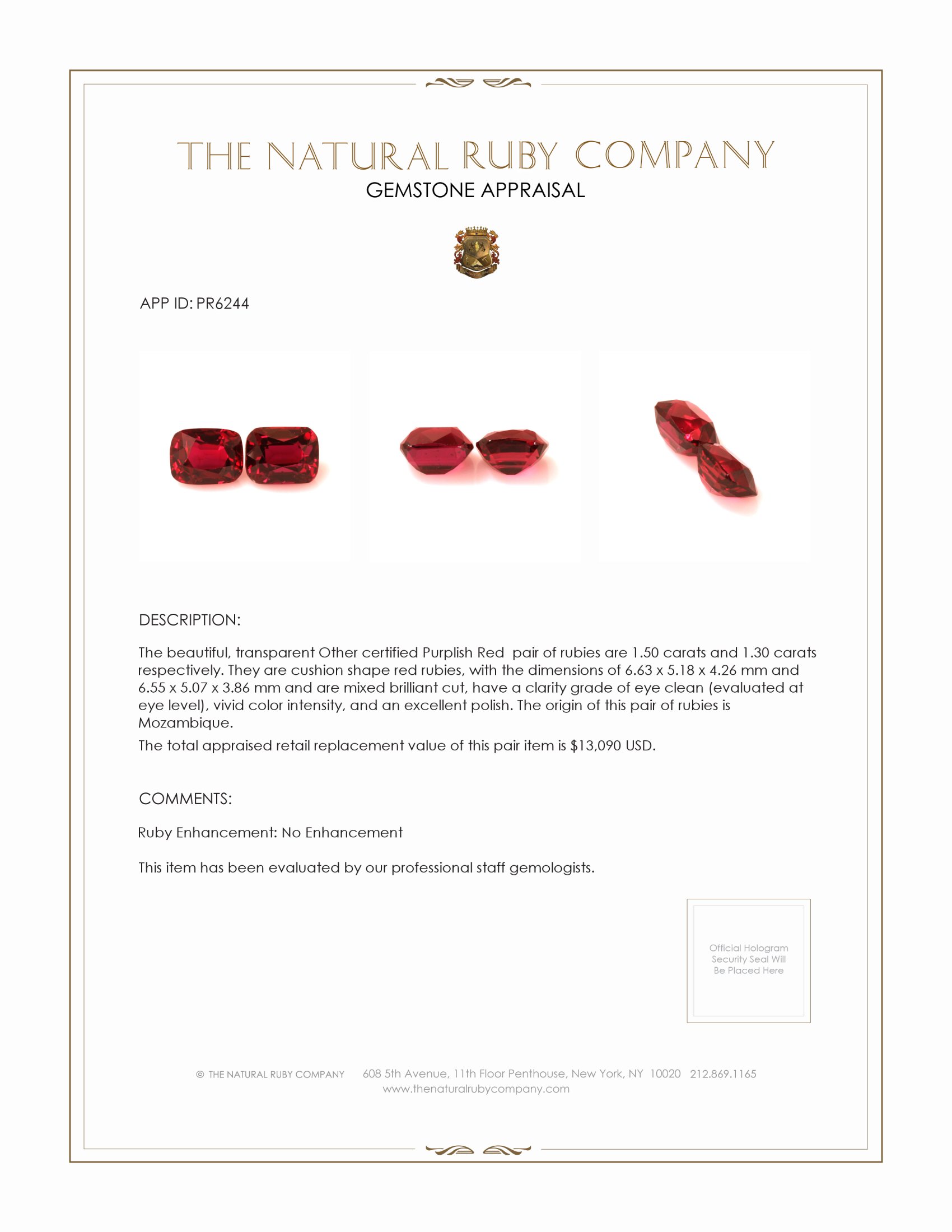 2.80 Ct.Tw. Ruby Pair from Mozambique