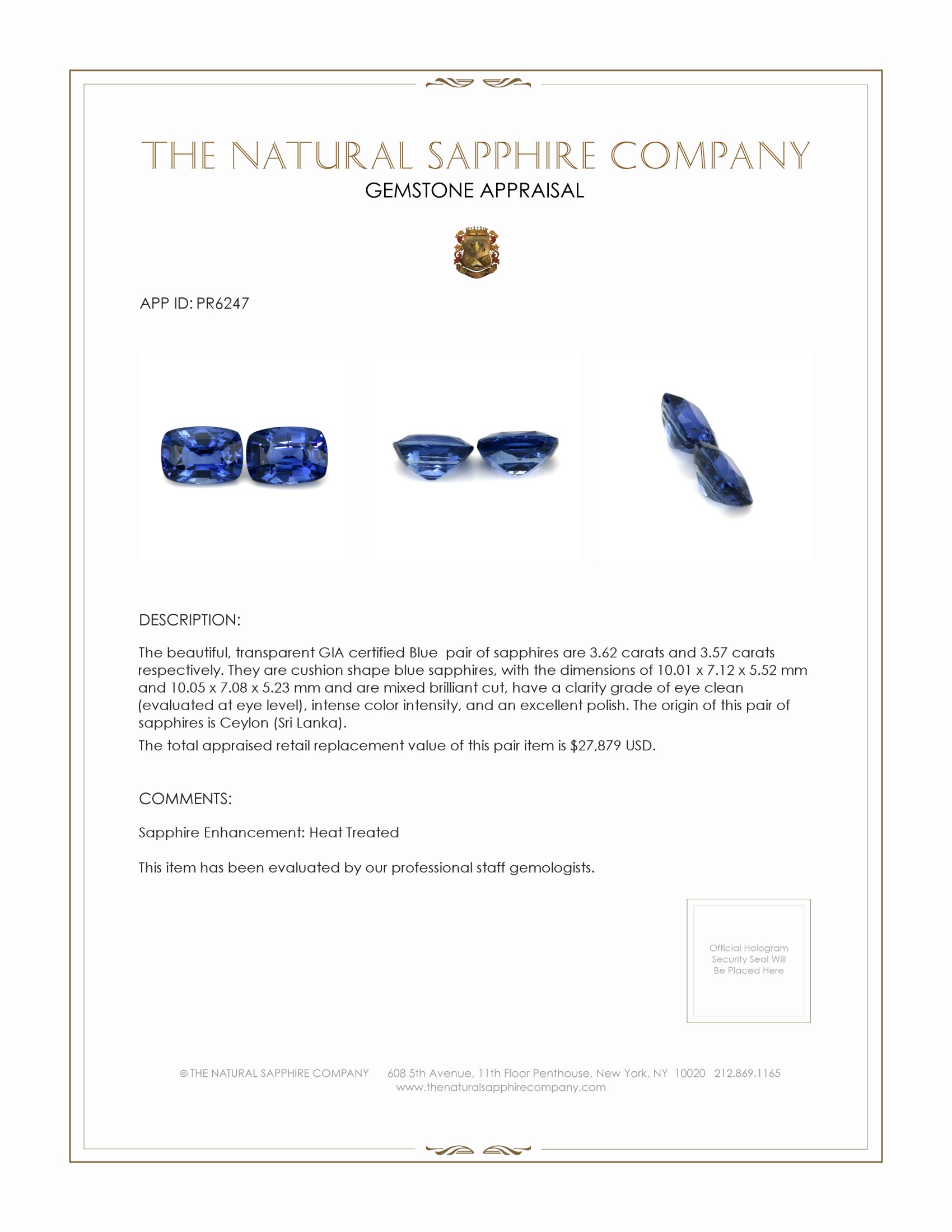 7.19 Ct.Tw. Blue Sapphire Pair from Ceylon (Sri Lanka)