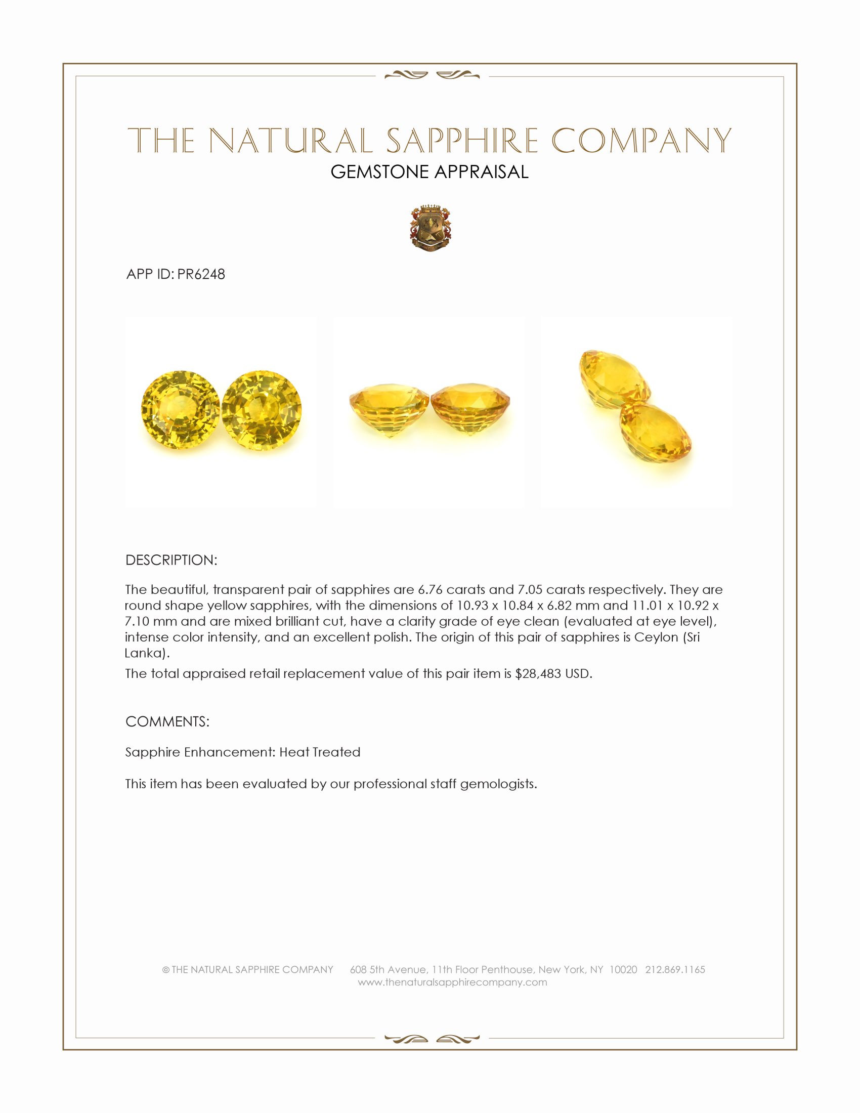 13.81 Ct.Tw. Yellow Sapphire Pair from Ceylon (Sri Lanka)