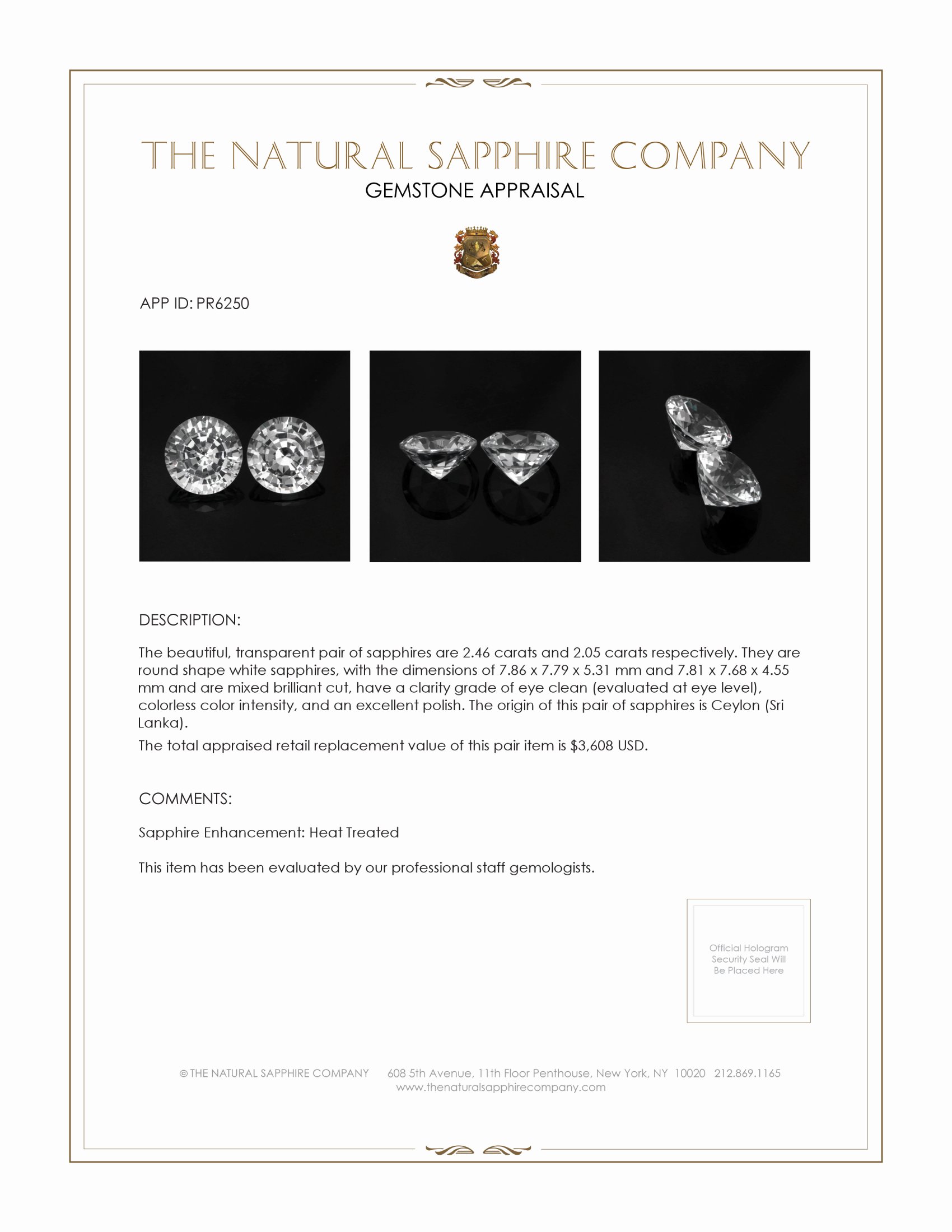 4.51 Ct.Tw. White Sapphire Pair from Ceylon (Sri Lanka)