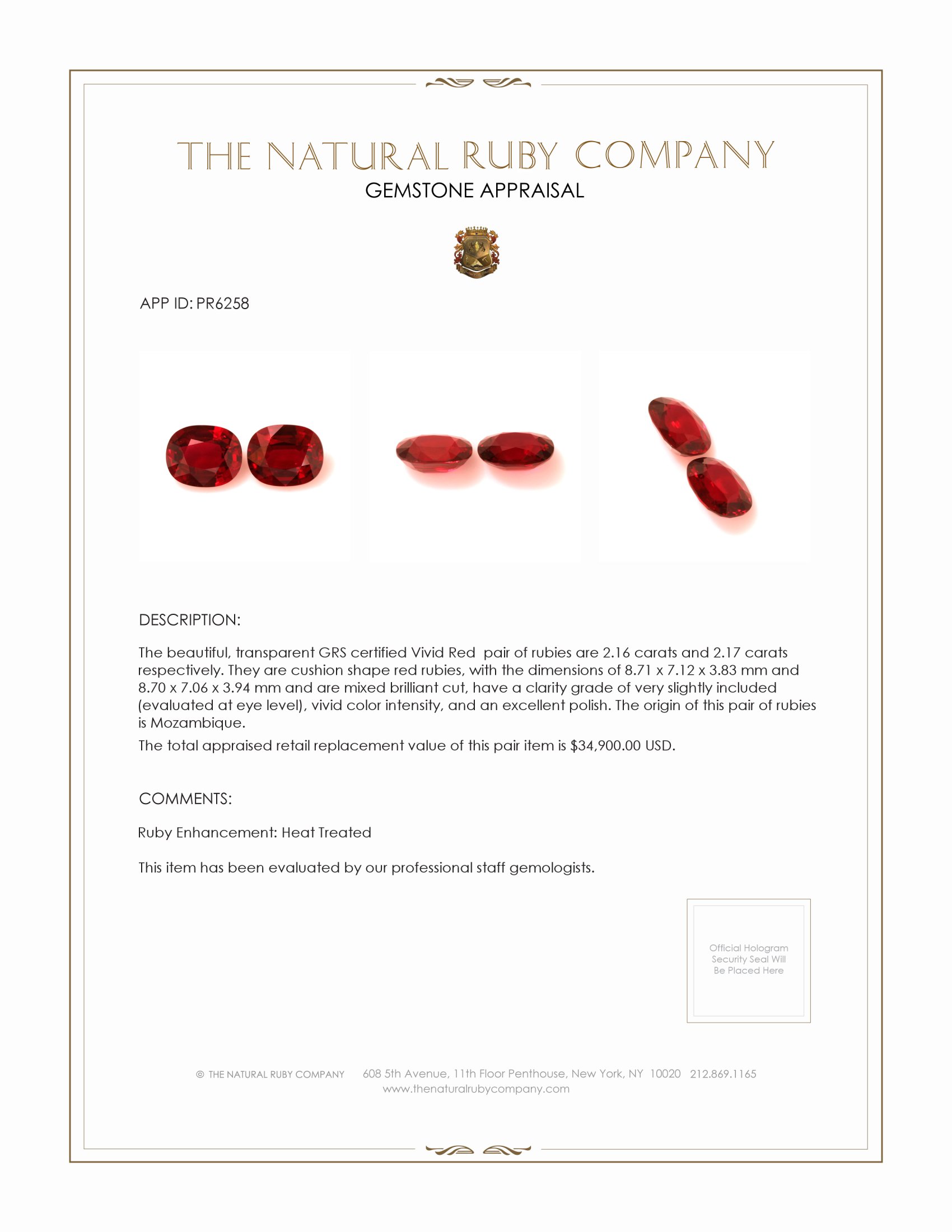 4.33 Ct.Tw. Ruby Pair from Mozambique
