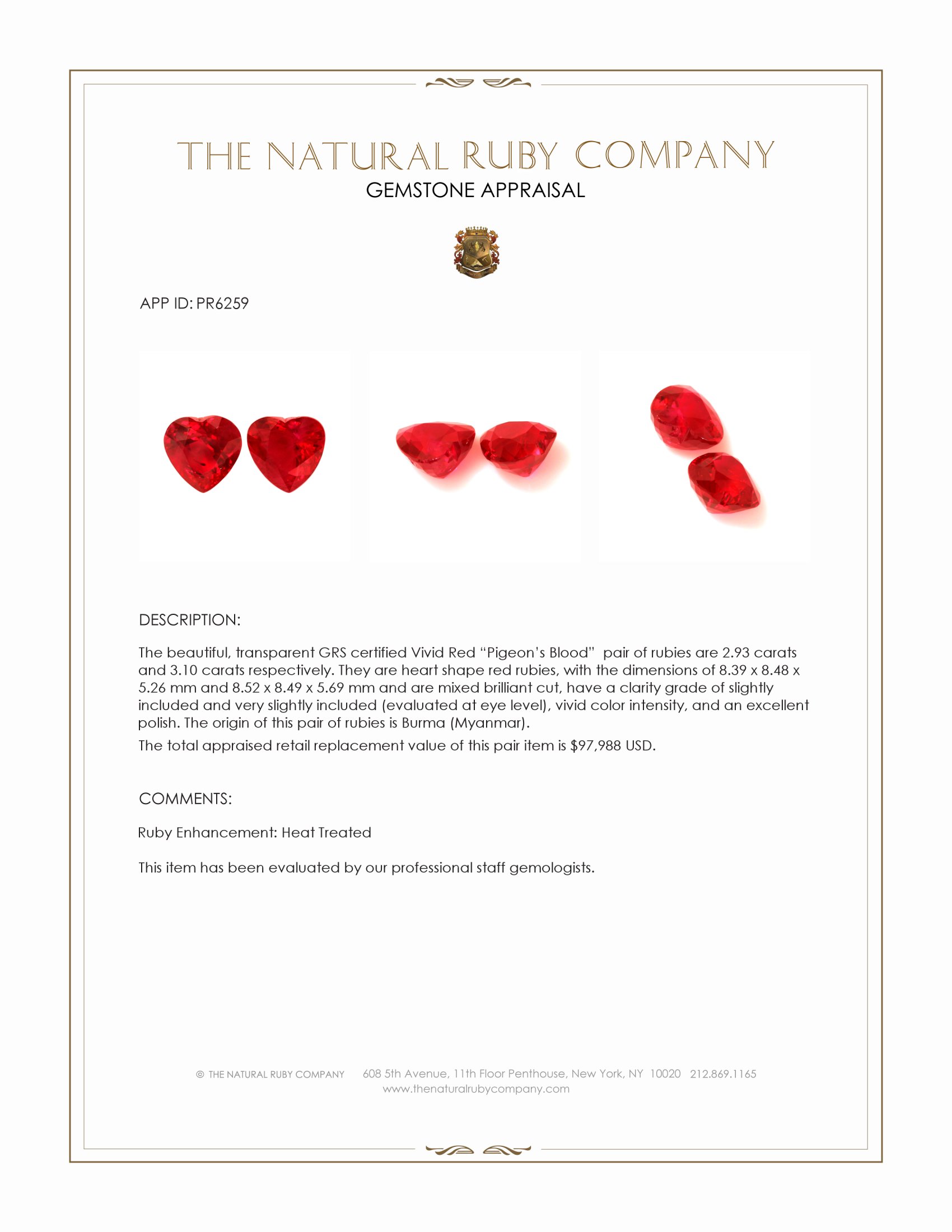 6.03 Ct.Tw. Ruby Pair from Burma (Myanmar)