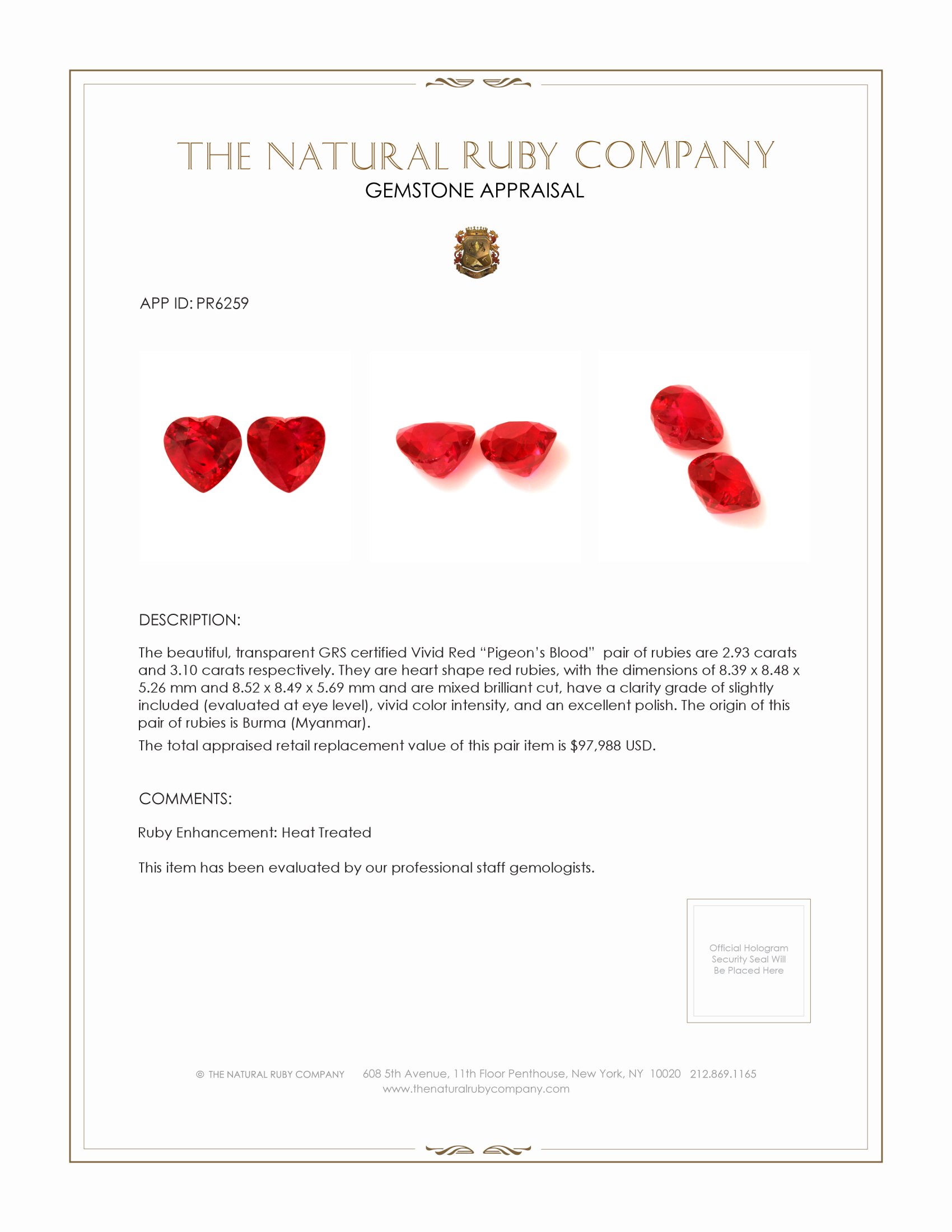 6.03 Ct.Tw. Ruby Pair from Burma (Myanmar)