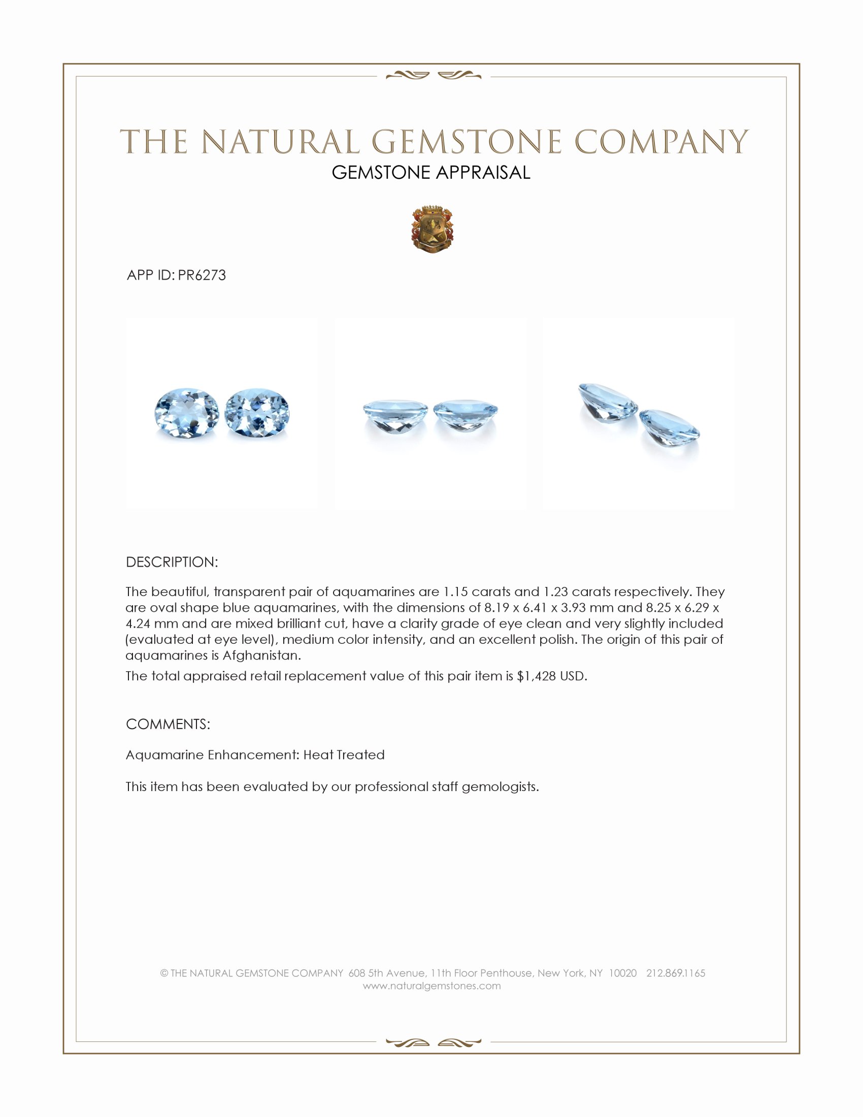 2.38 Ct.Tw. Blue Aquamarine Pair from Afghanistan
