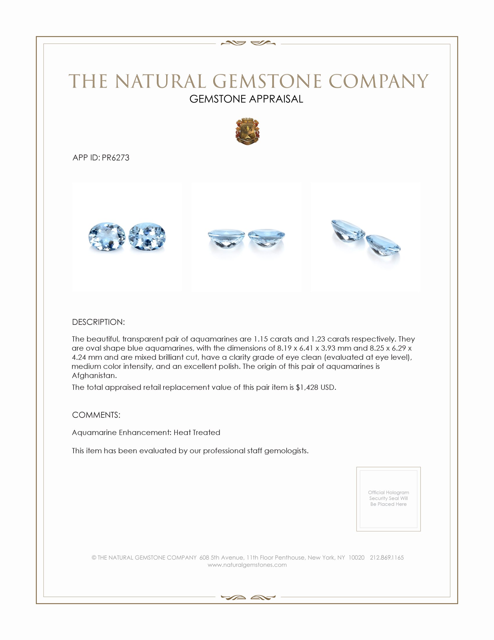 2.38 Ct.Tw. Aquamarine Pair from Afghanistan