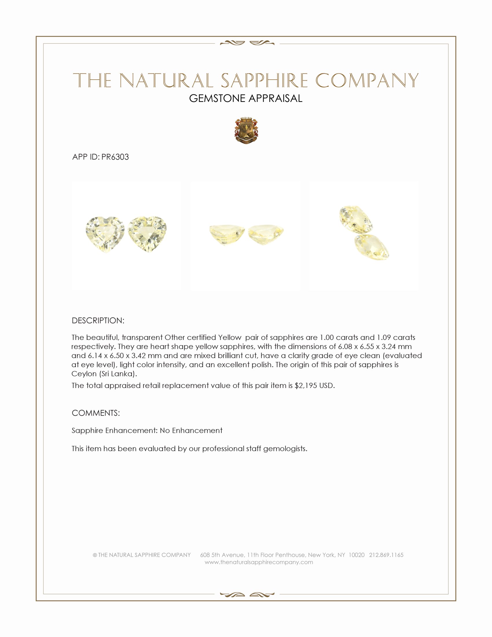 2.09 Ct.Tw. Yellow Sapphire Pair from Ceylon (Sri Lanka)