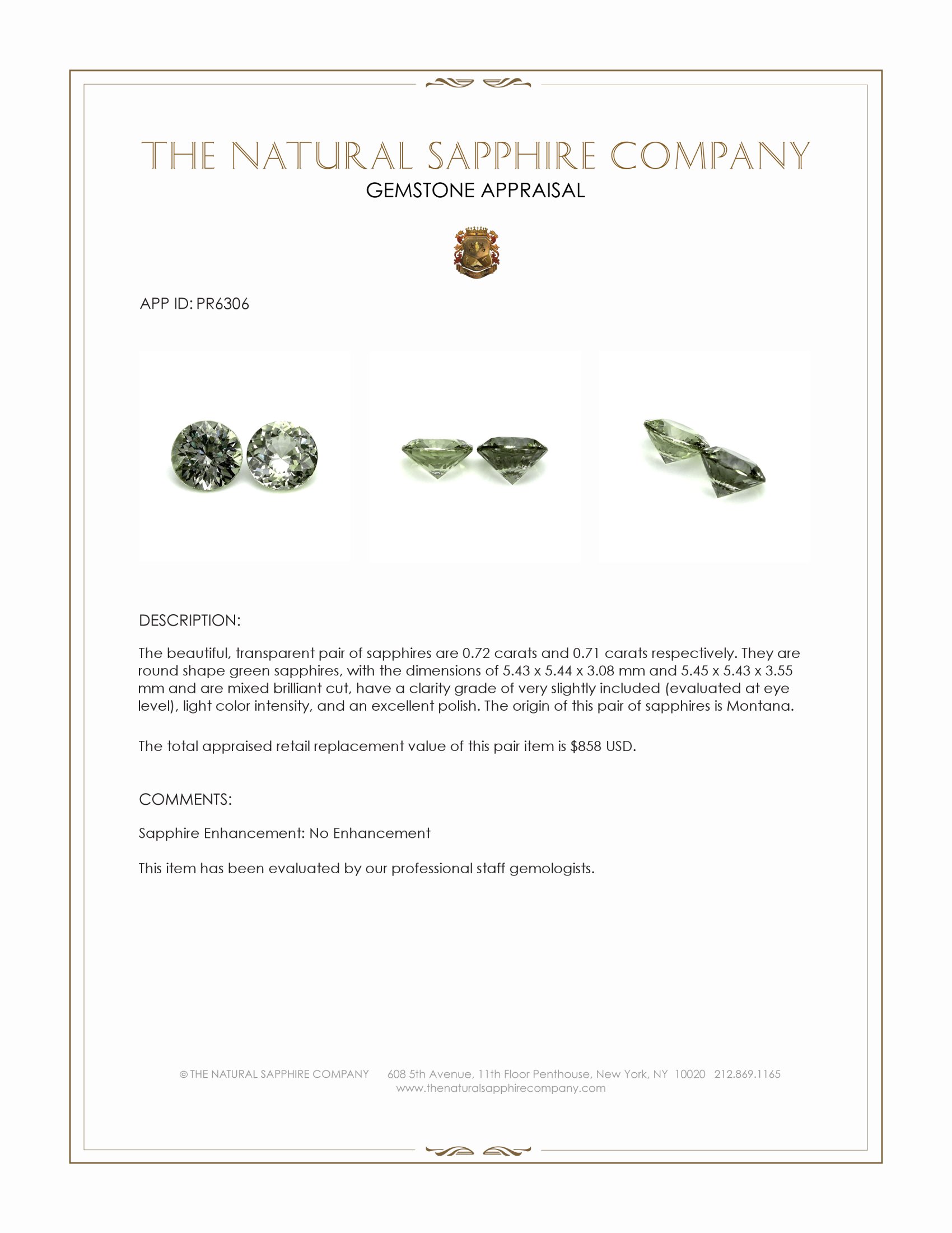 1.43 Ct.Tw. Green Sapphire Pair from Montana