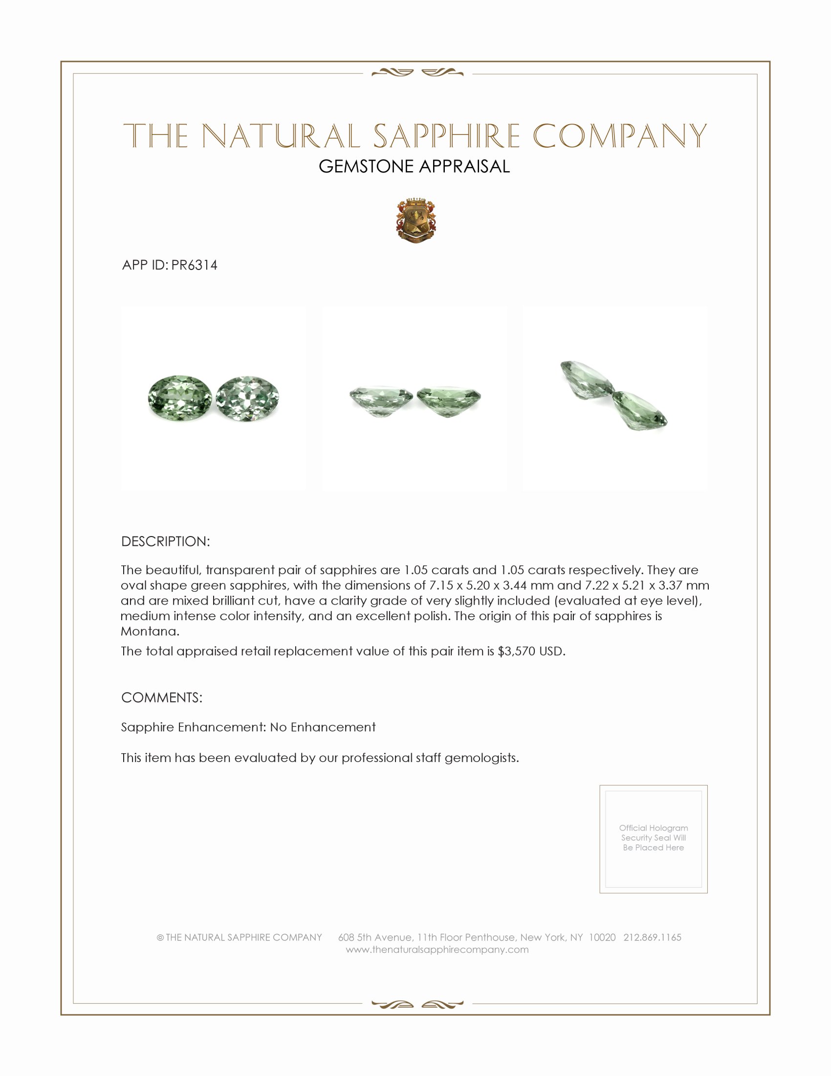 2.10 Ct.Tw. Green Sapphire Pair from Montana