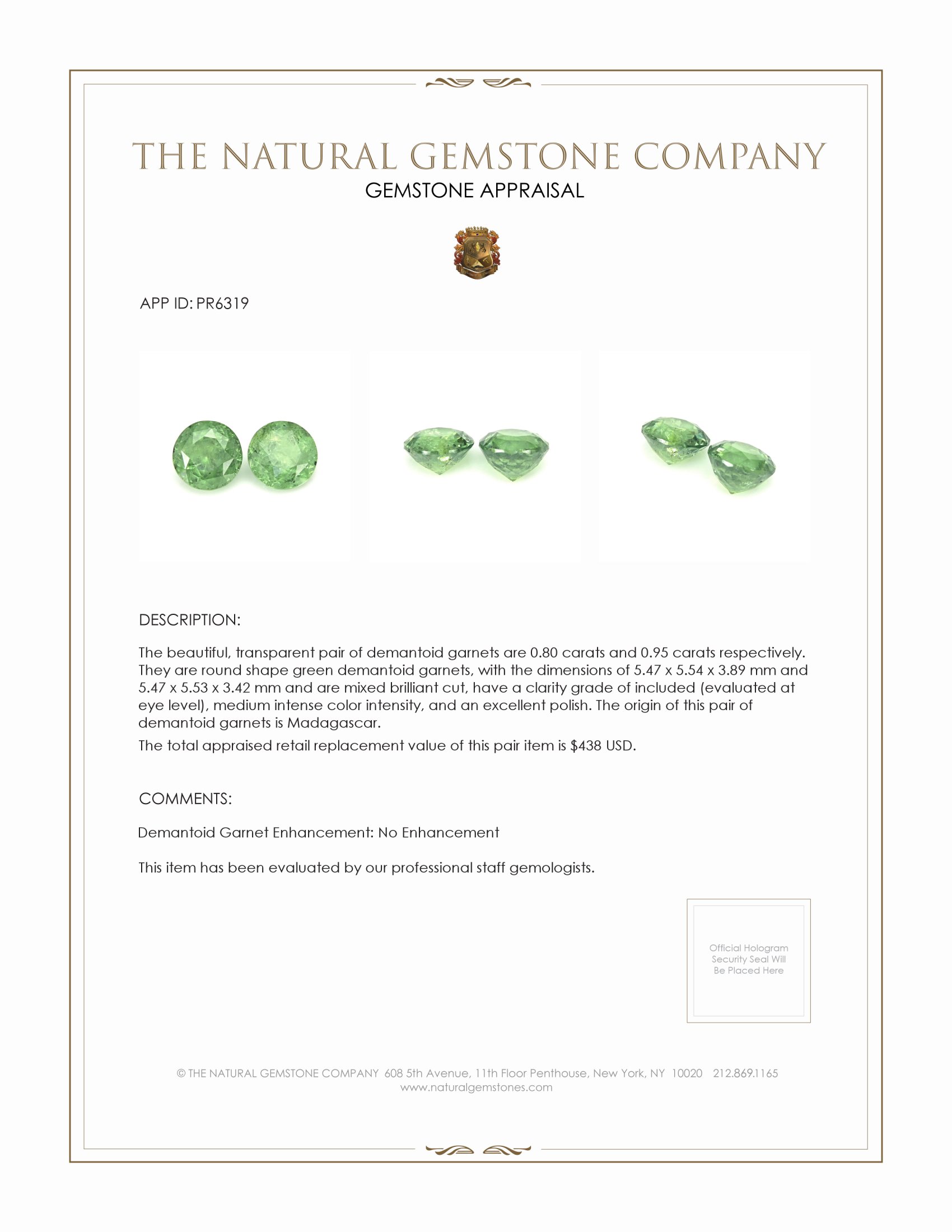 1.75 Ct.Tw. Demantoid Garnet Pair from Madagascar